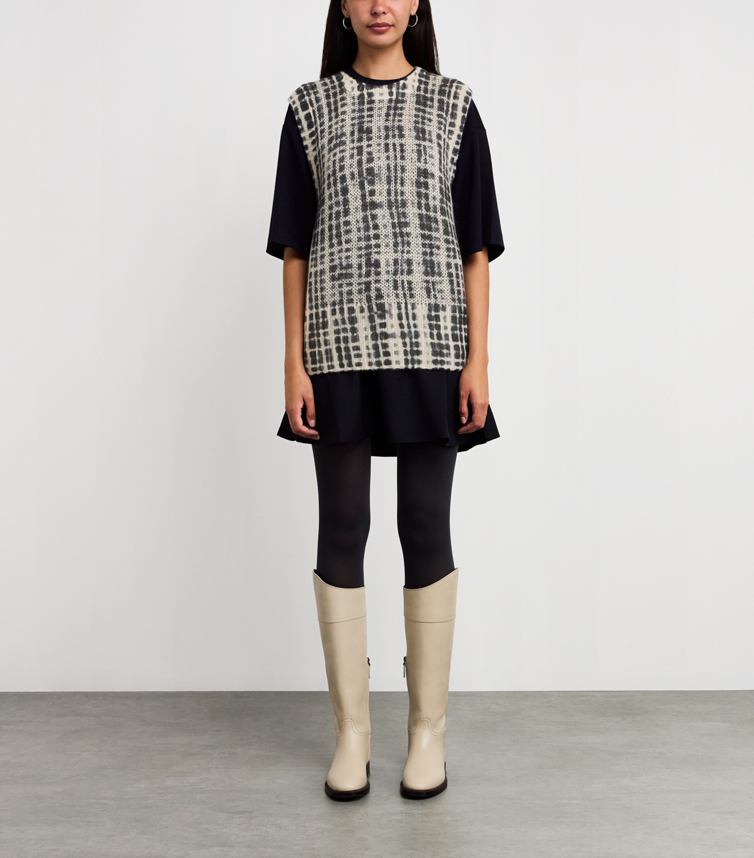 Check Knit Tank Top WHITE BLACK Image 3