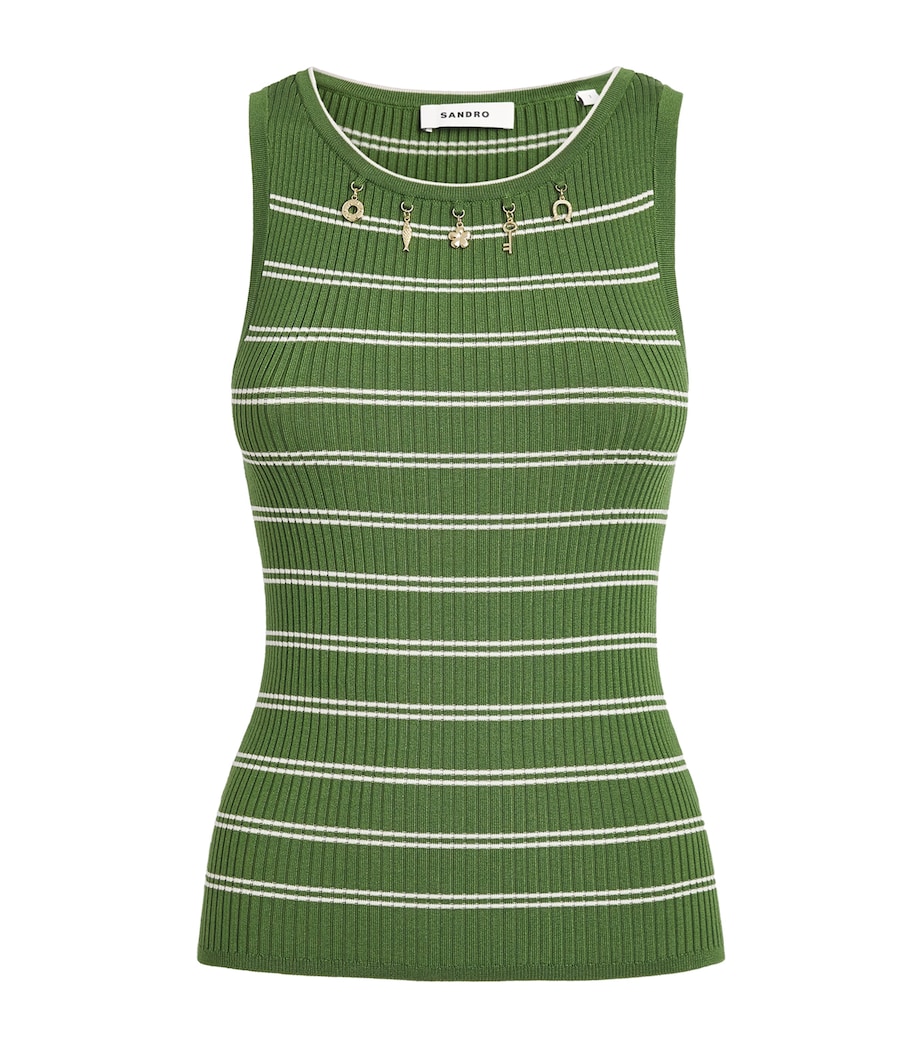 Sandro Paris Womens Stretch-Jersey Tank Top Green / Ecru Image 1