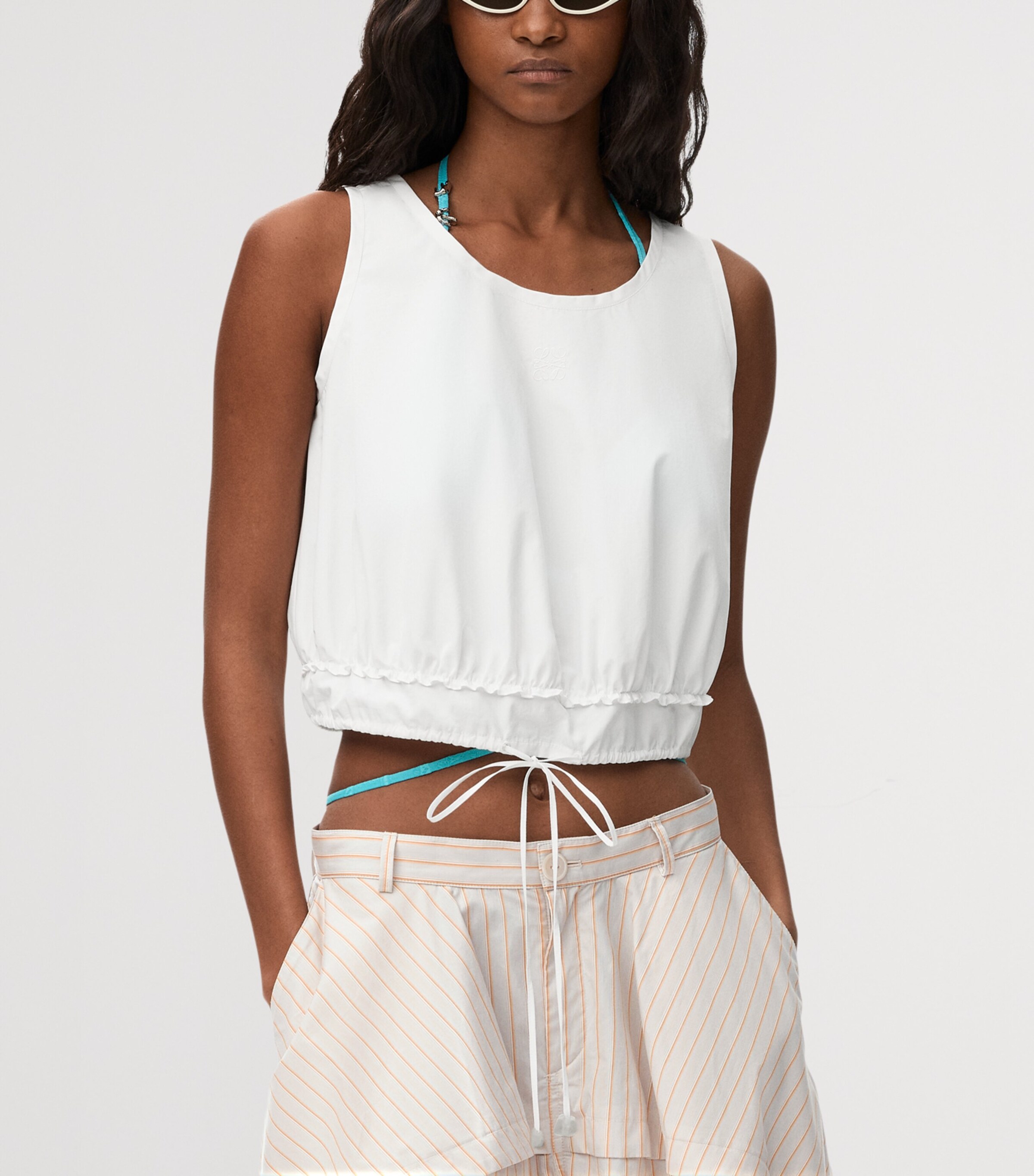 LOEWE Womens x Paula's Ibiza Cotton-Blend Sleeveless Crop Top White Image 3