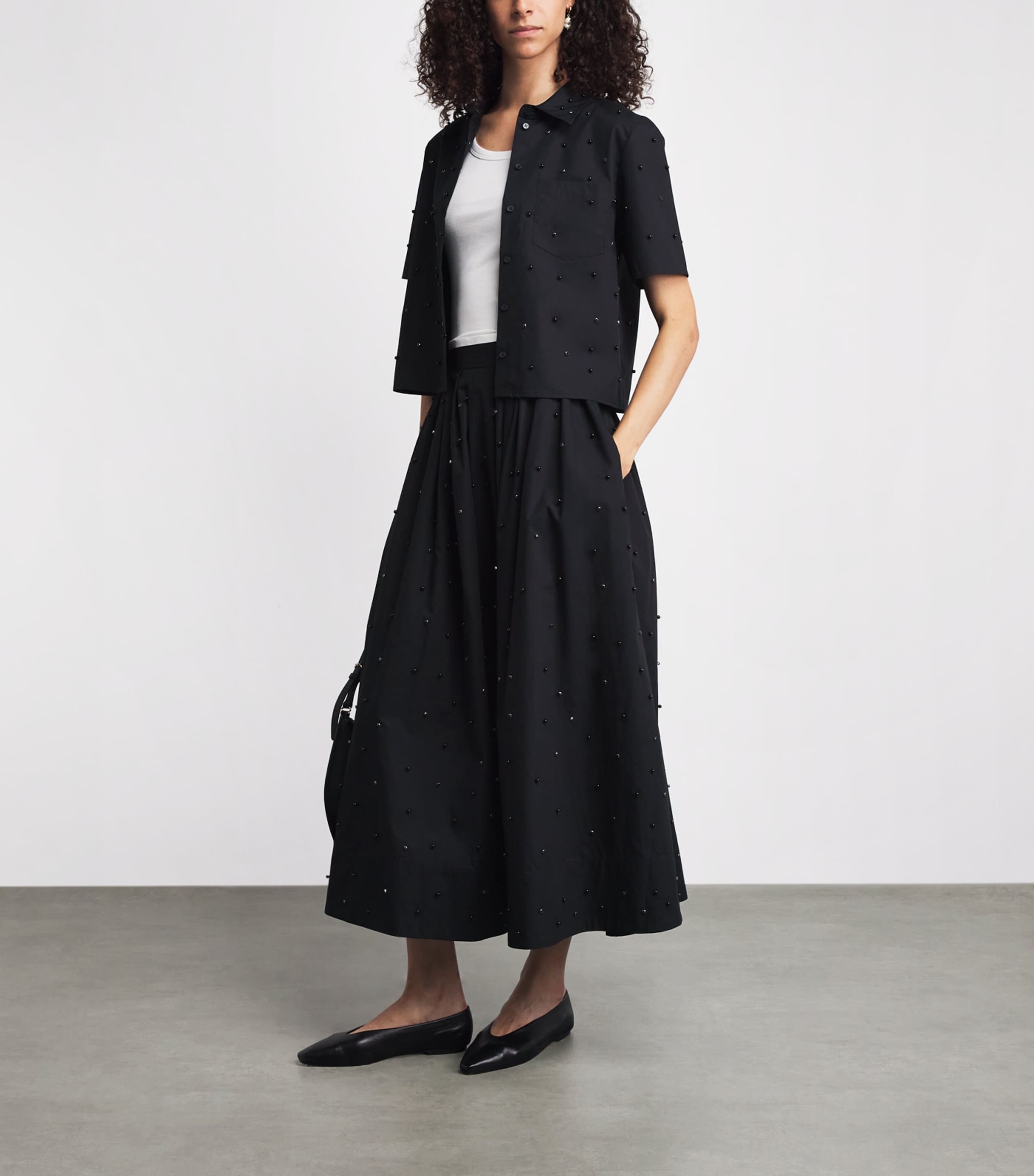Maje Womens Cotton Embellished Midi Skirt Black Image 2