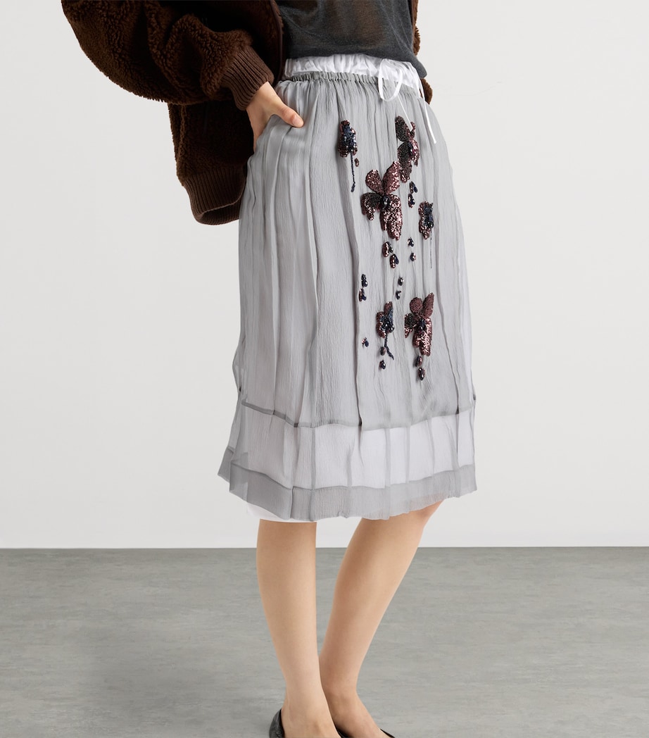 Silk Embroidered Chiffon Midi-Skirt F0024 Image 3