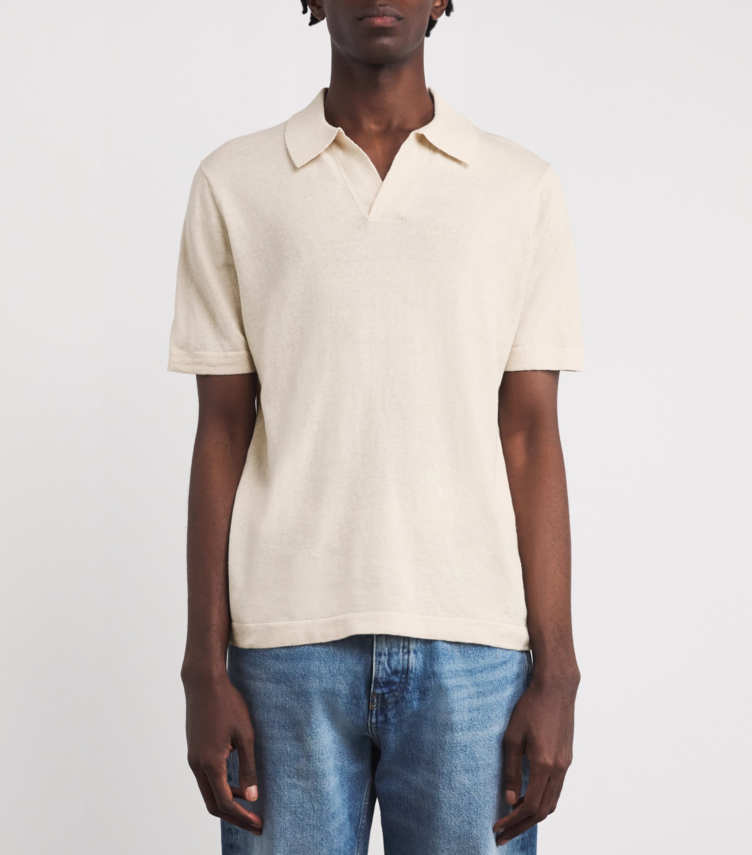 NN.07 Mens Cotton-Linen Ryan Polo Shirt Oat Image 3
