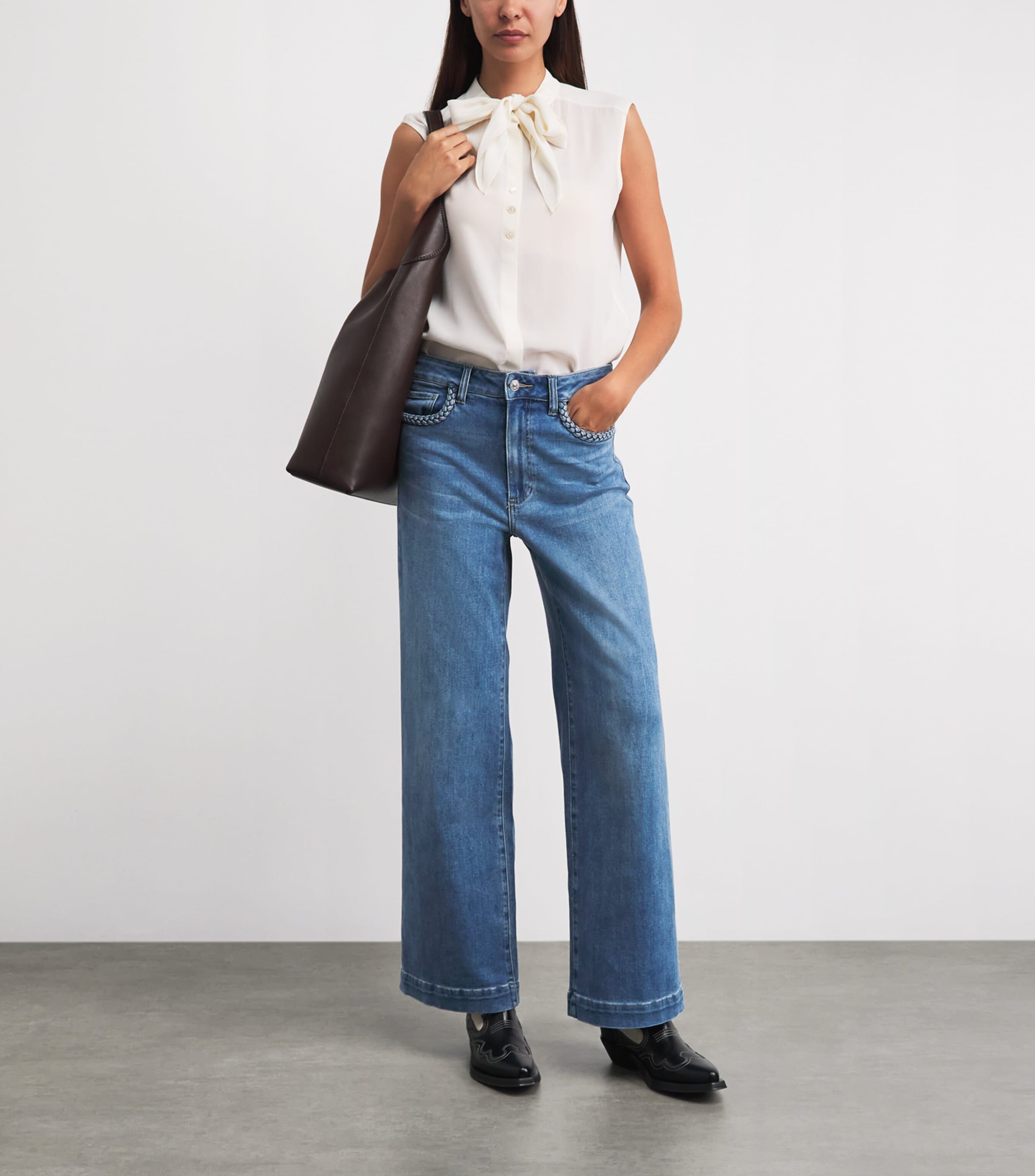 PAIGE Womens Anessa Wide-Leg Jeans Encino Image 2