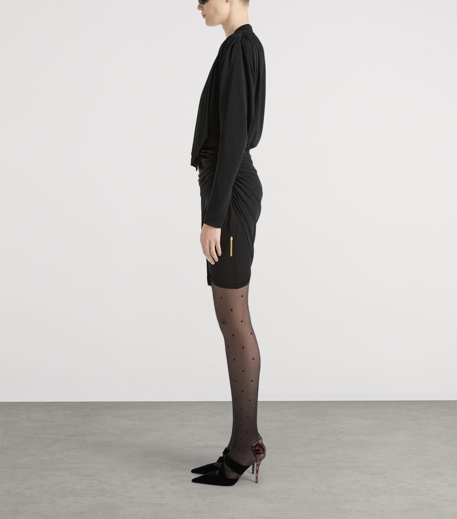 Balmain Womens Draped Long-Sleeve Mini Dress Noir Image 4