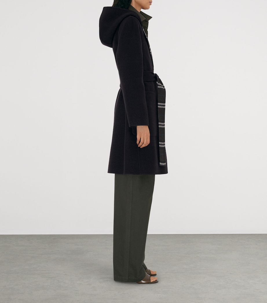 Wool Reversible Hooded Wrap Coat BLACK/SNUG IP CHECK Image 4