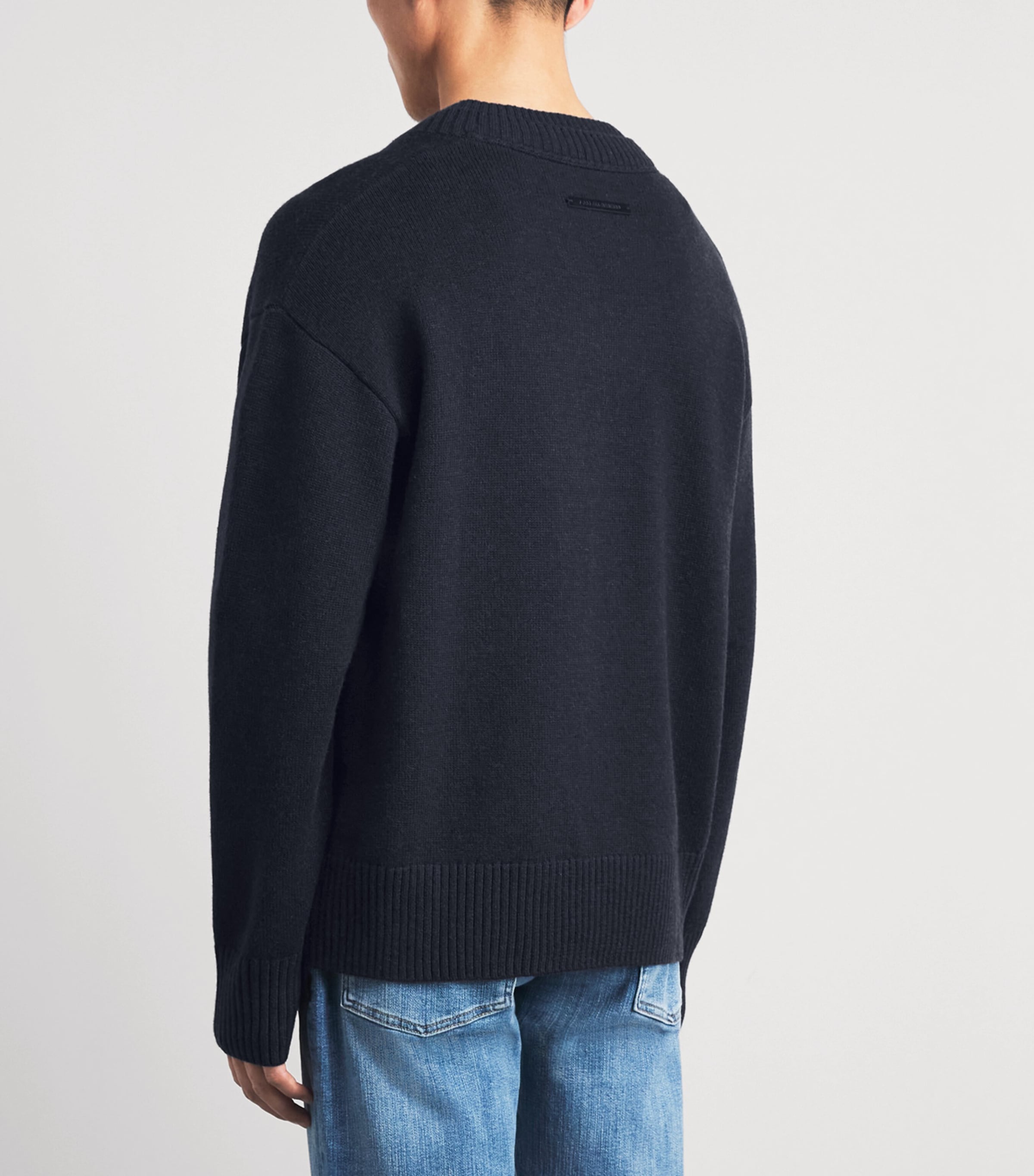7 For All Mankind Mens Wool-Blend Double V-Neck Sweater Mid Blue Image 5