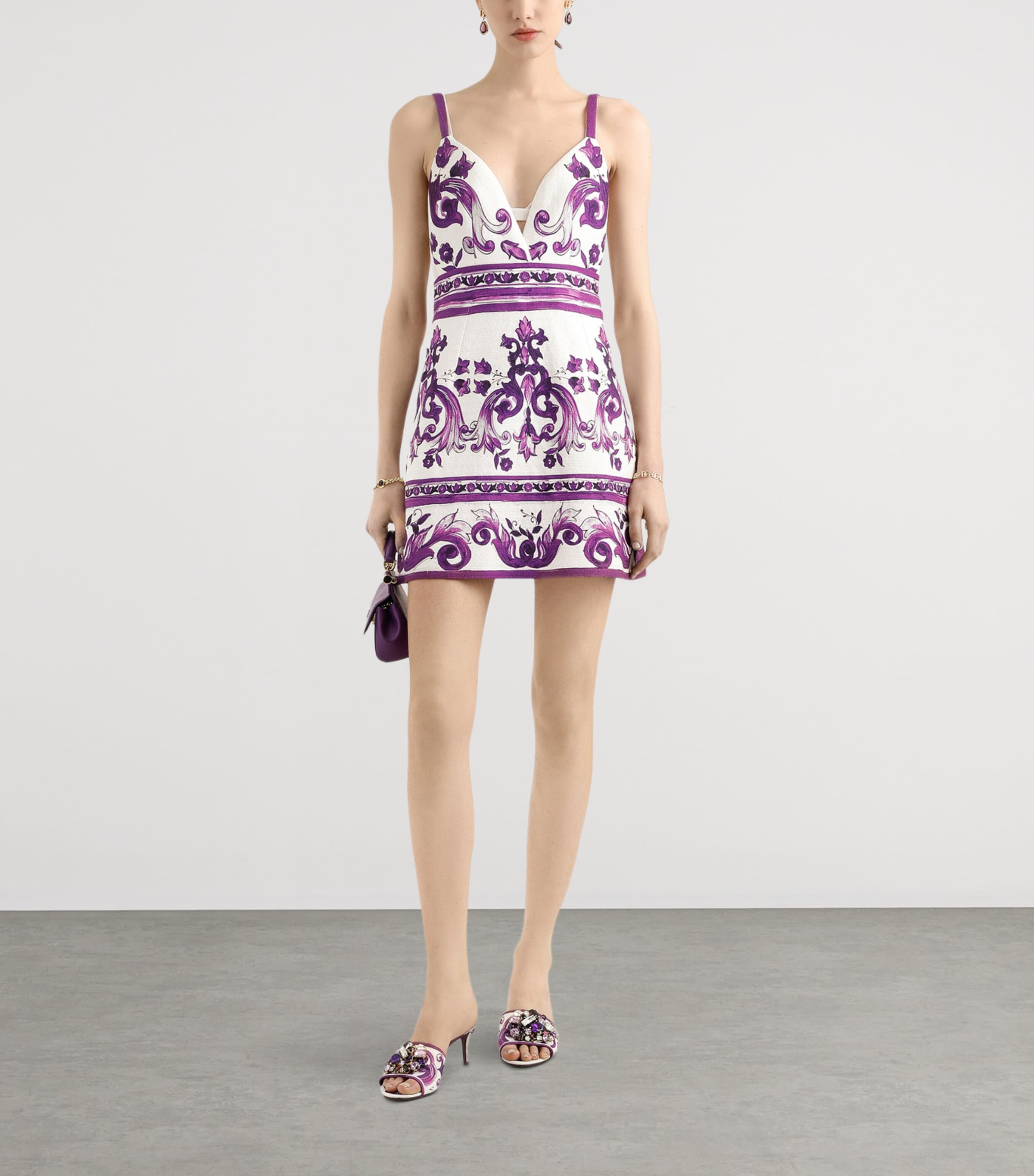 Cotton-Linen-Blend Majolica Print Mini Dress IP3TN-MIX MAIOLICA V Image 2