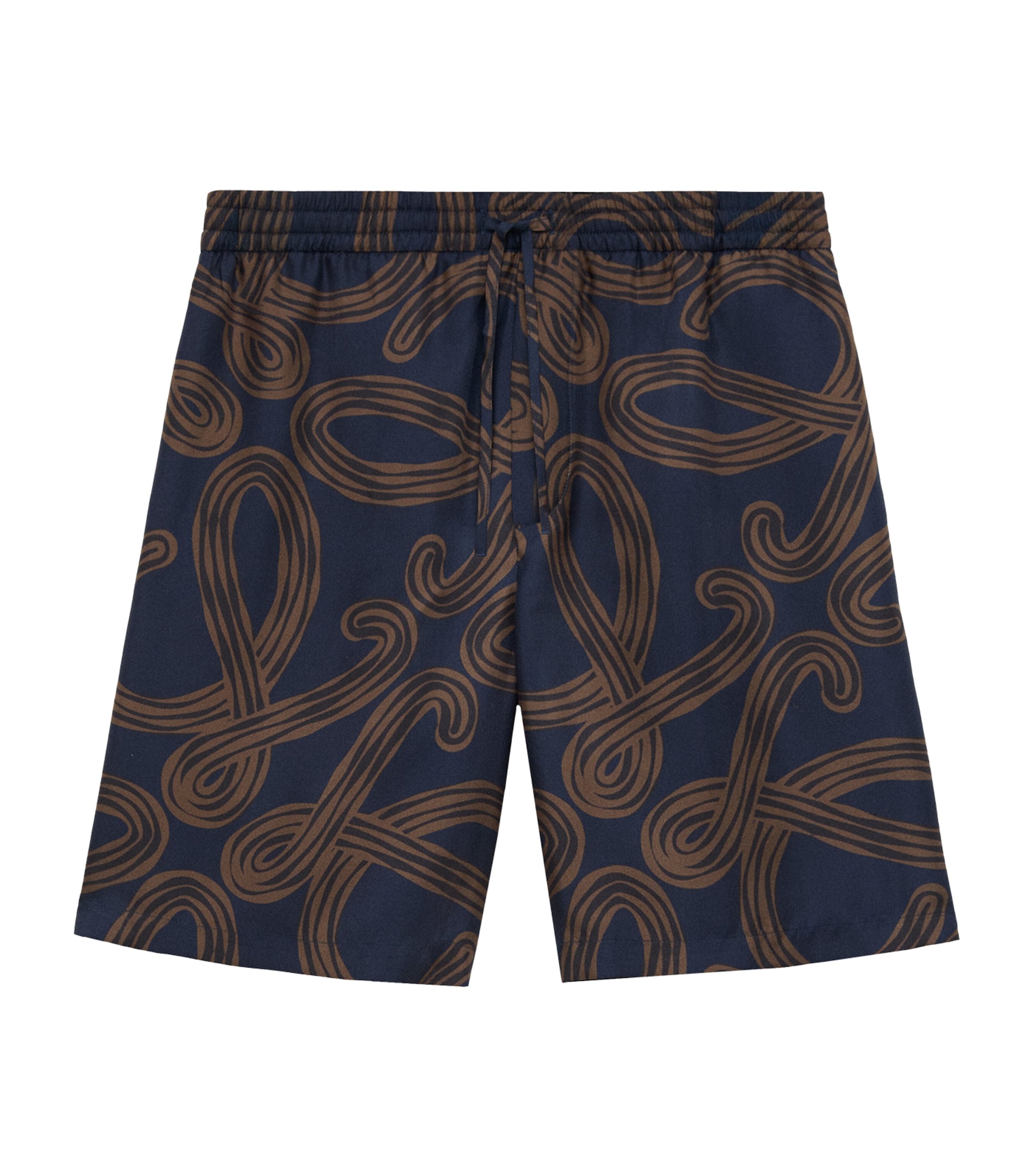 LOEWE Mens x Paula’s Ibiza Silk Anagram Shorts Navy/brown Image 1