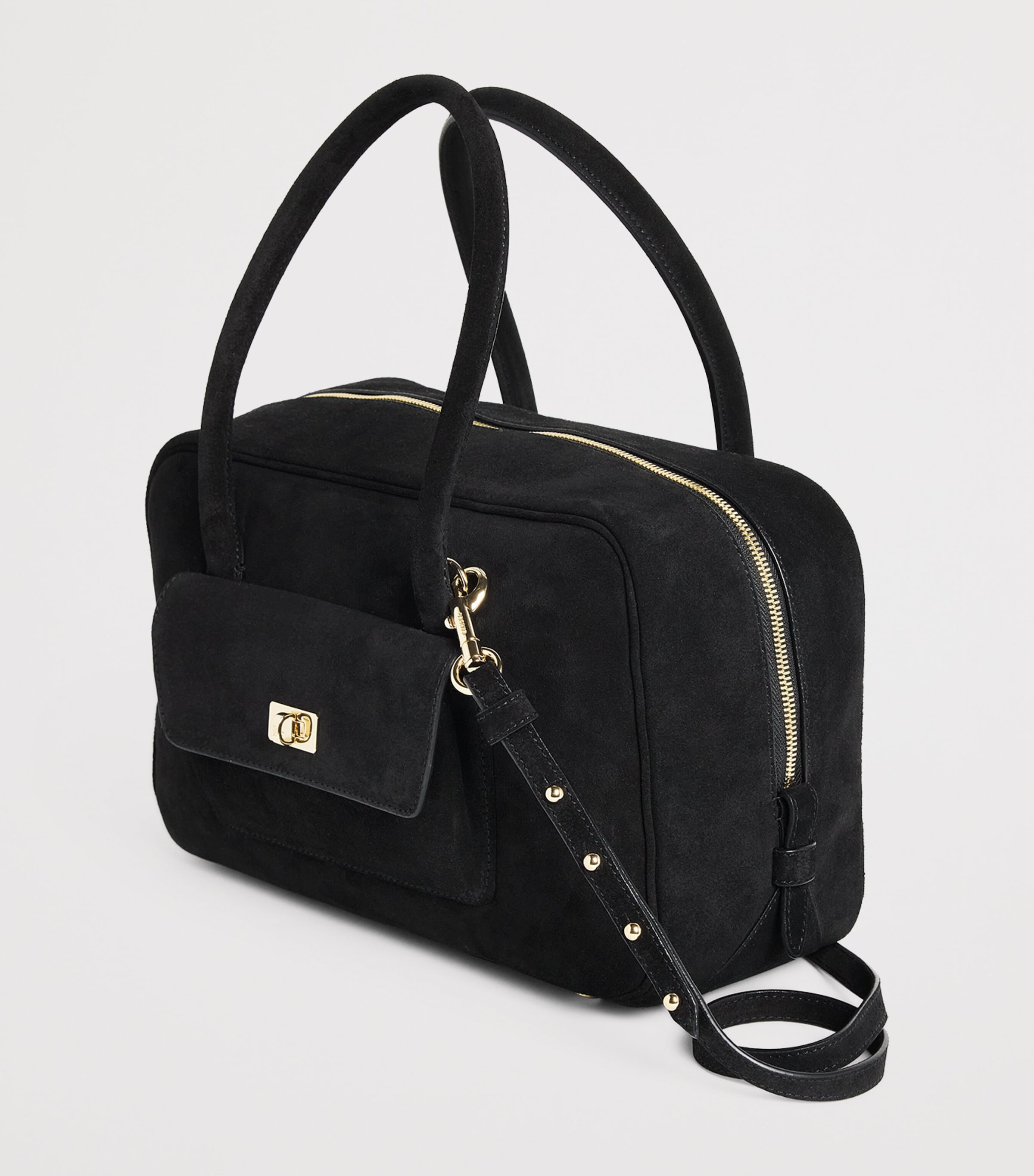 Sandro Paris Suede Top-Handle Bag Black Image 6