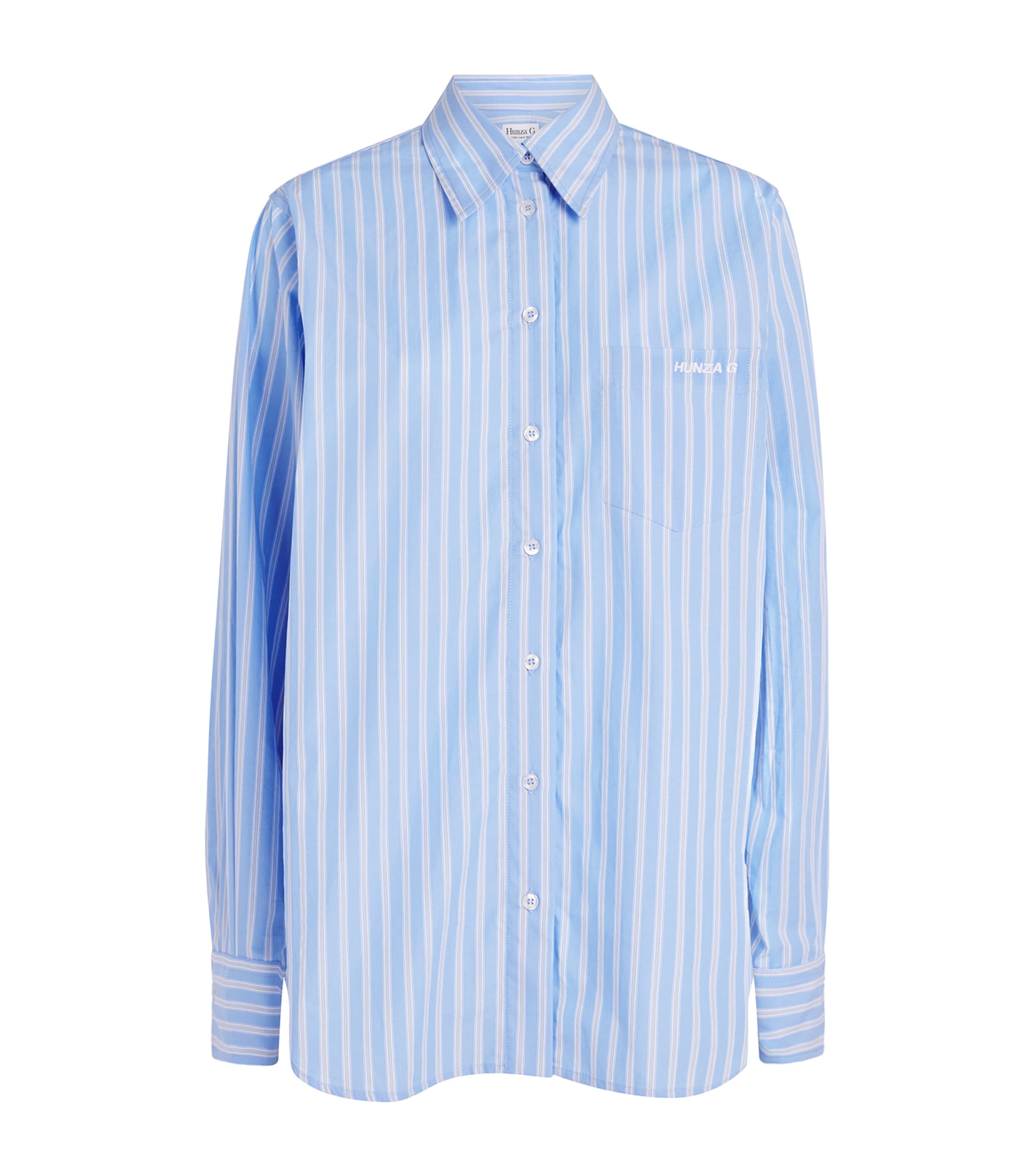 Hunza G Womens Cotton Stripe Cabana Shirt Cornflower Image 1