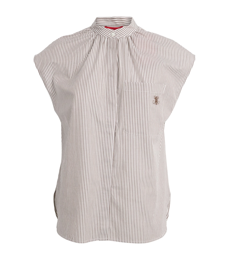 Sleeveless Stripe Embroidered Shirt OPTICAL WHITE Image 1