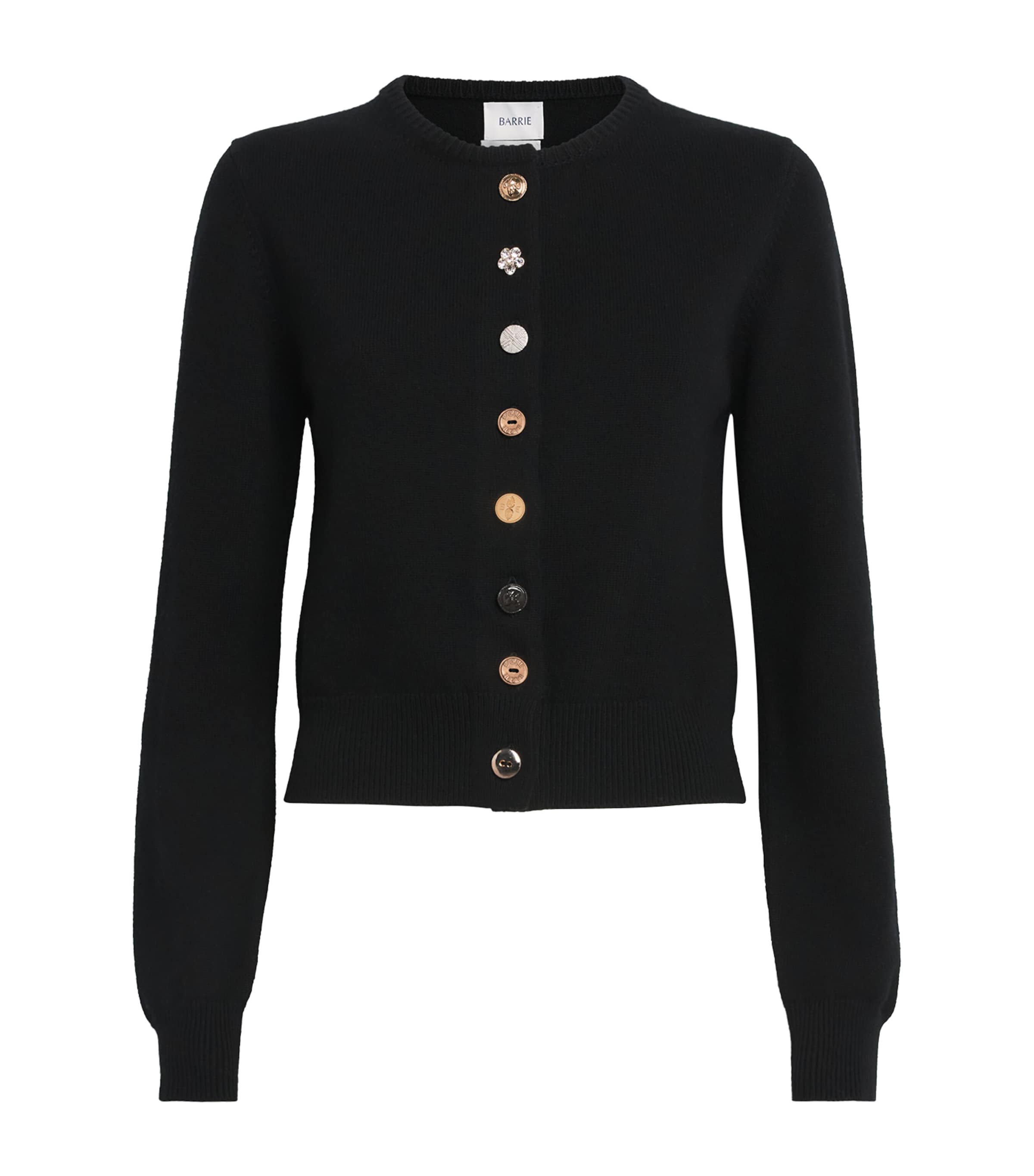 Barrie Womens Cotton-Cashmere Mismatched Cardigan Black Image 1