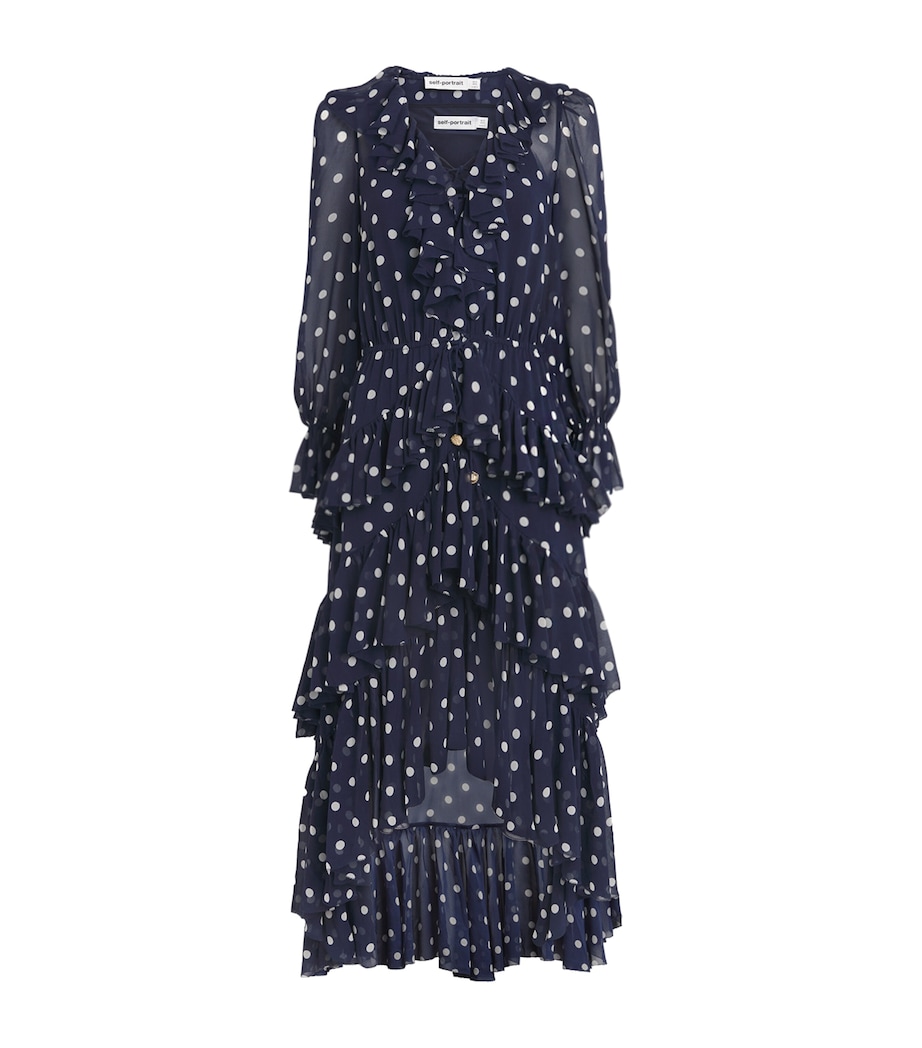 Self-Portrait Womens Tiered Polka-Dot Midi Dress Navy Image 1