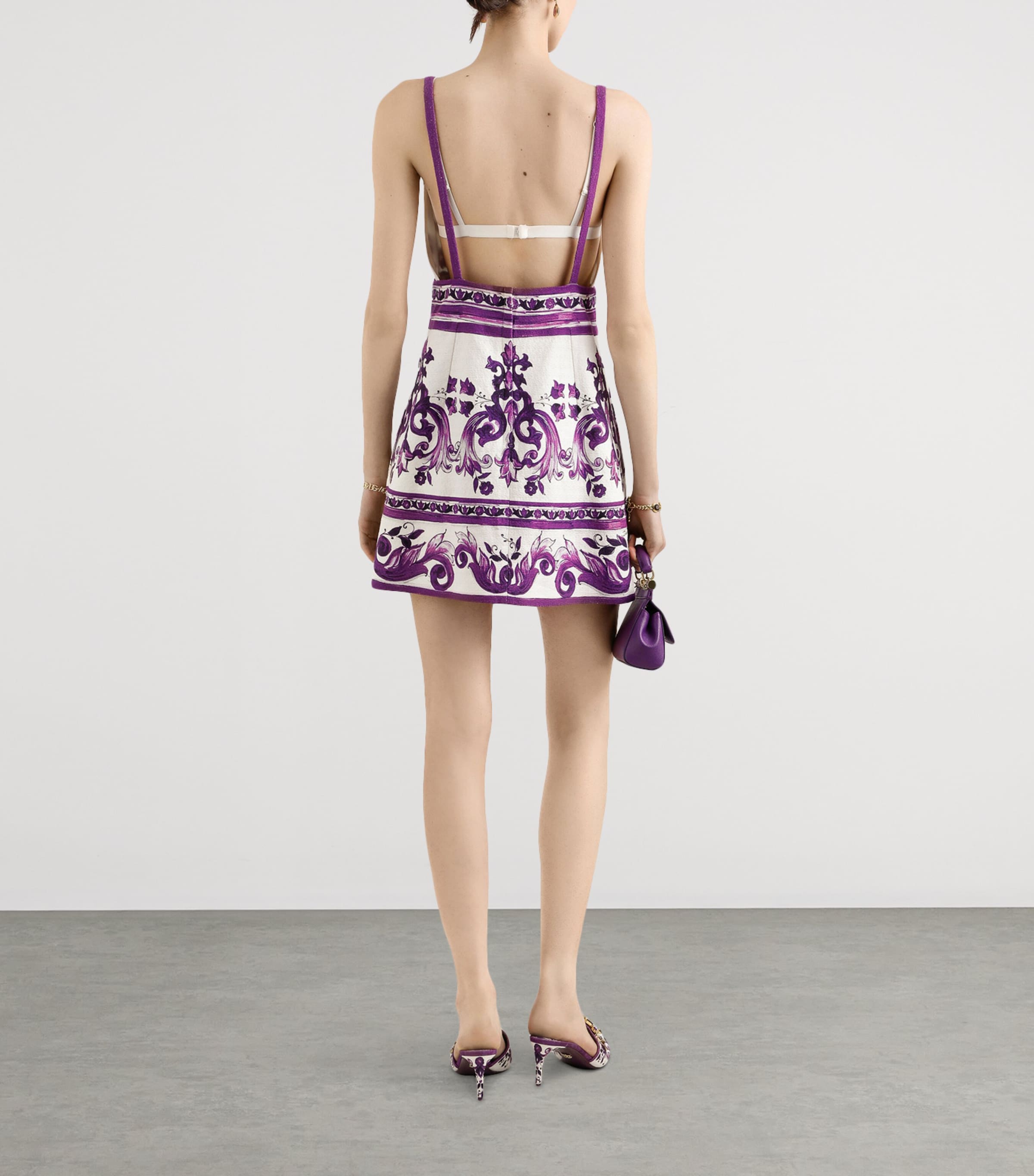 Cotton-Linen-Blend Majolica Print Mini Dress IP3TN-MIX MAIOLICA V Image 3