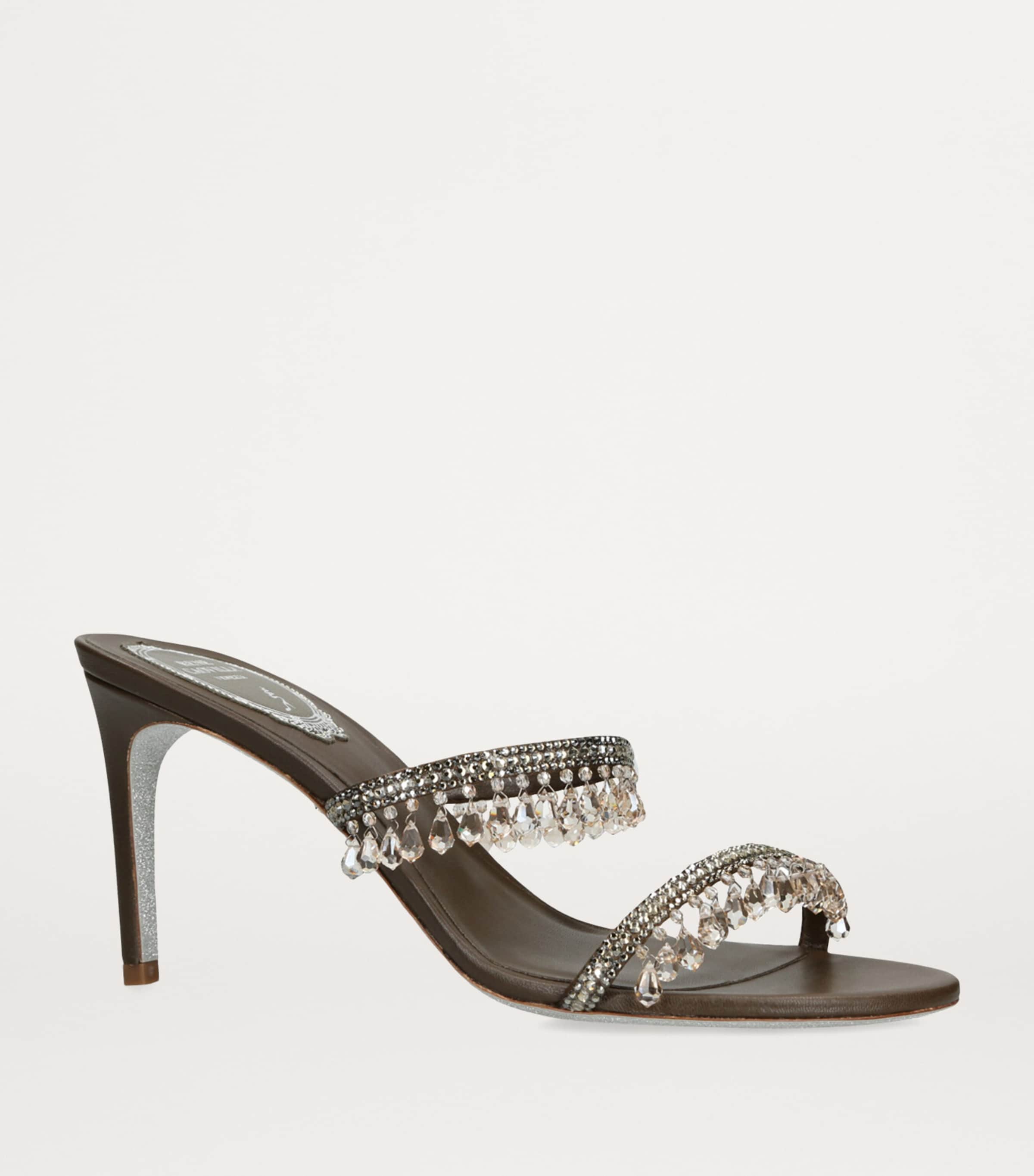 Embellished Chandelier Heeled Mules 80 DARK BROWN Image 3