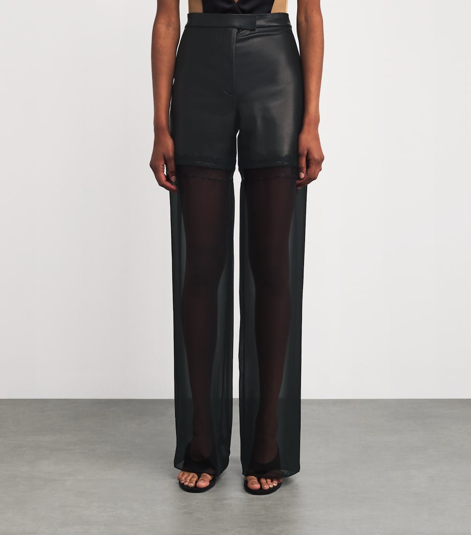 Leather Hybrid Wide-Leg Trousers BLACK Image 3