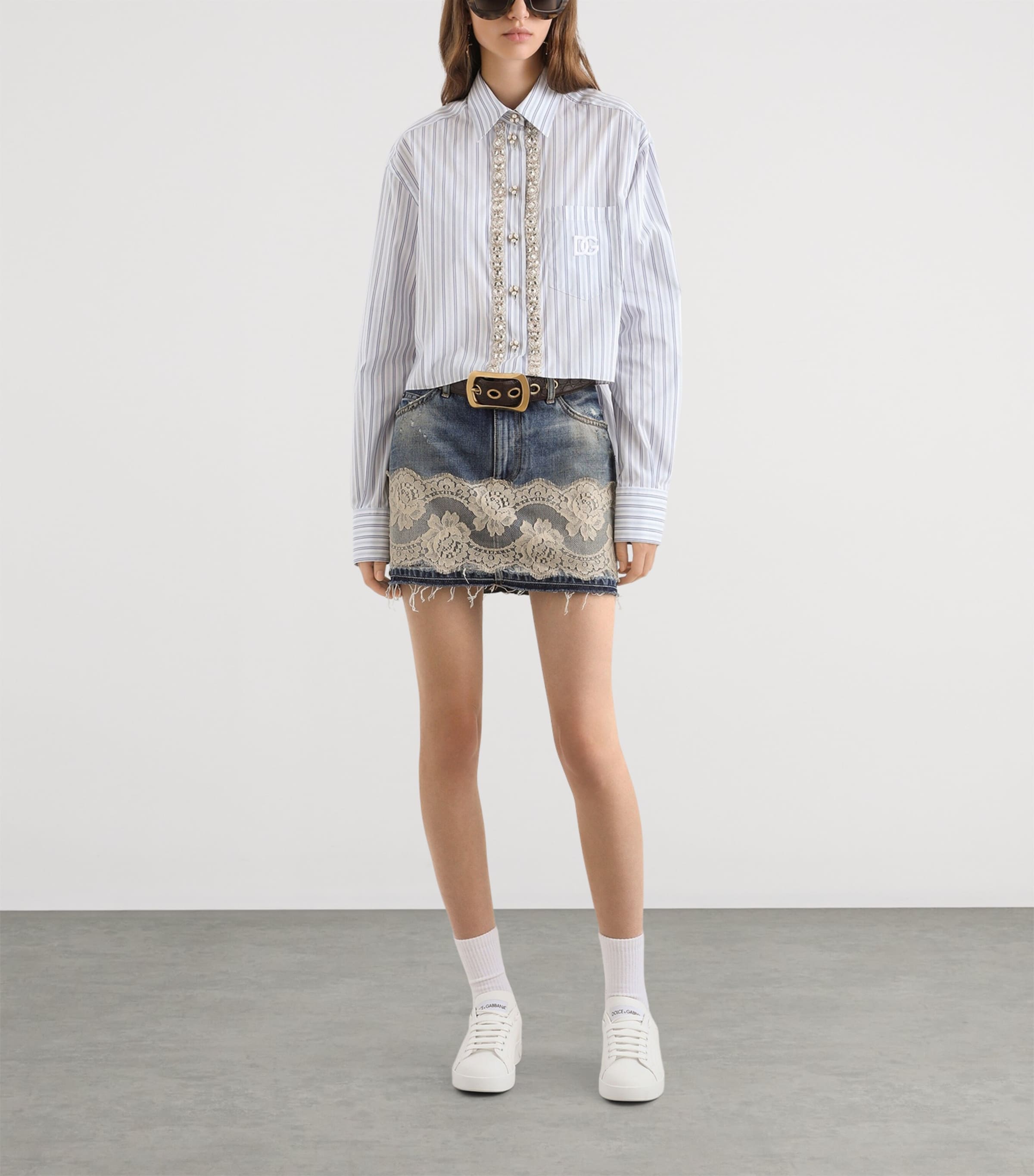 Dolce&Gabbana Womens Stripe Embellished Shirt Stri Image 2