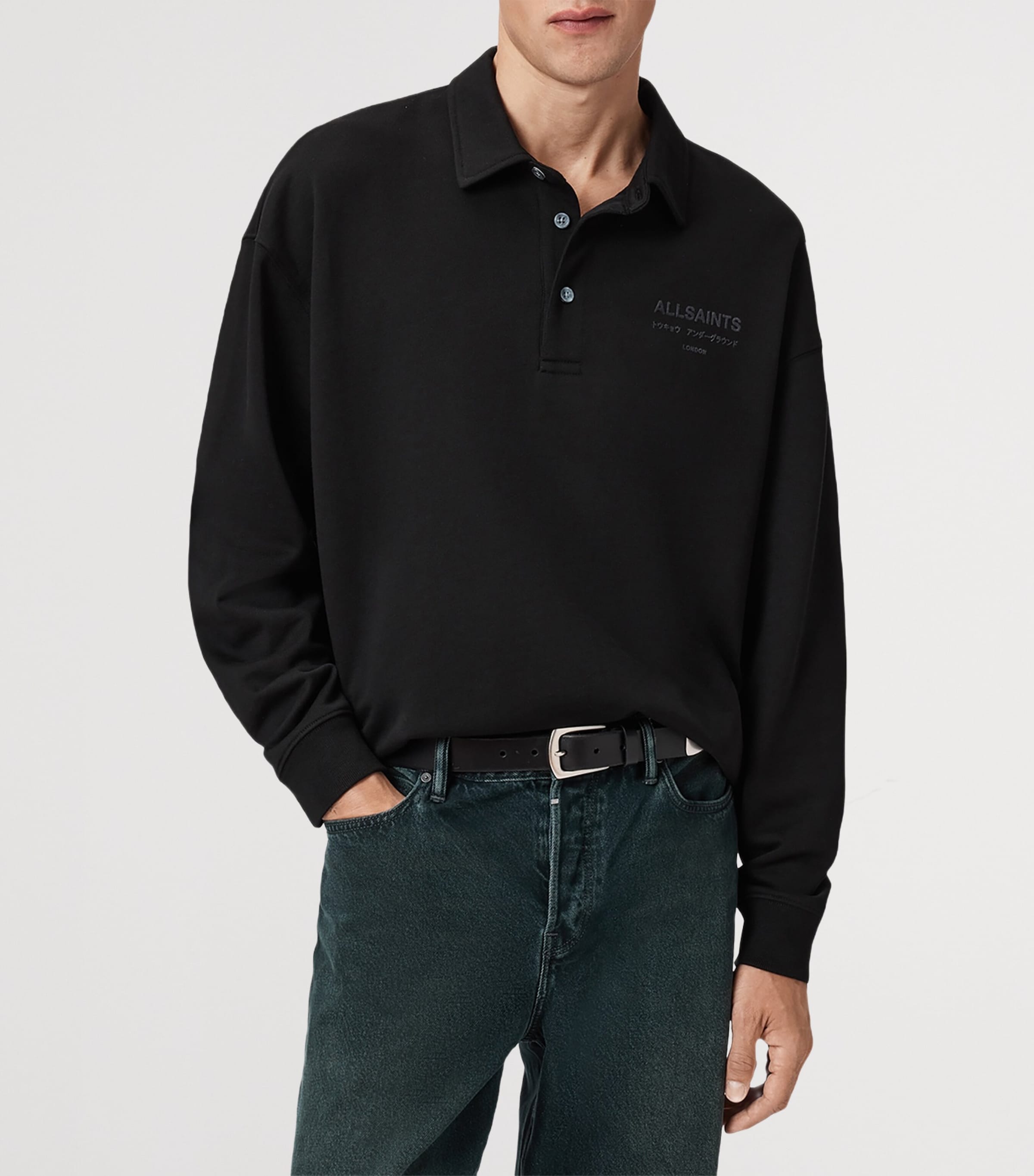 Cotton Xander Polo Sweatshirt JET BLACK Image 4