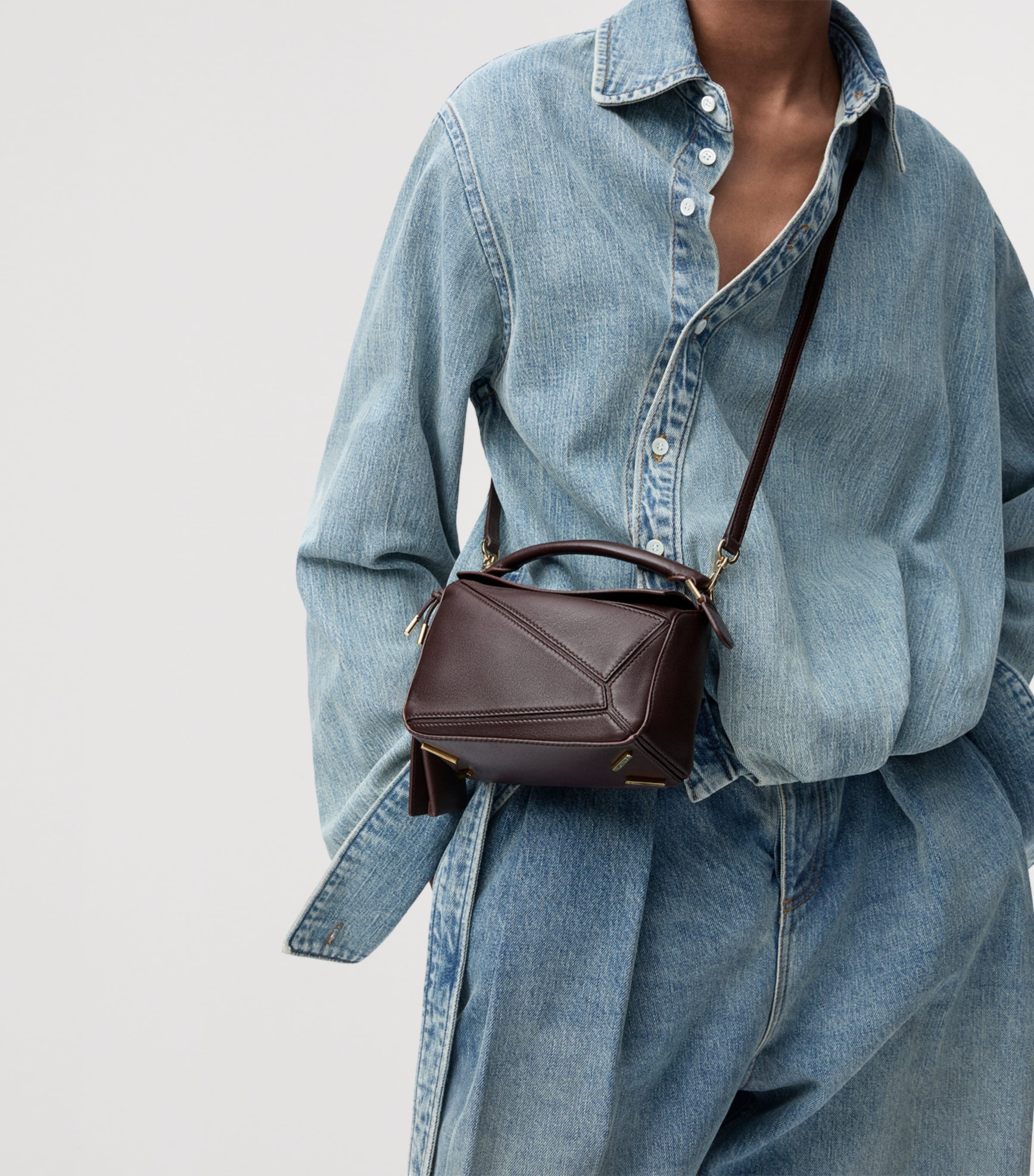 Mini Leather Featherlight Puzzle Top-Handle Bag DARK CHESTNUT Image 2