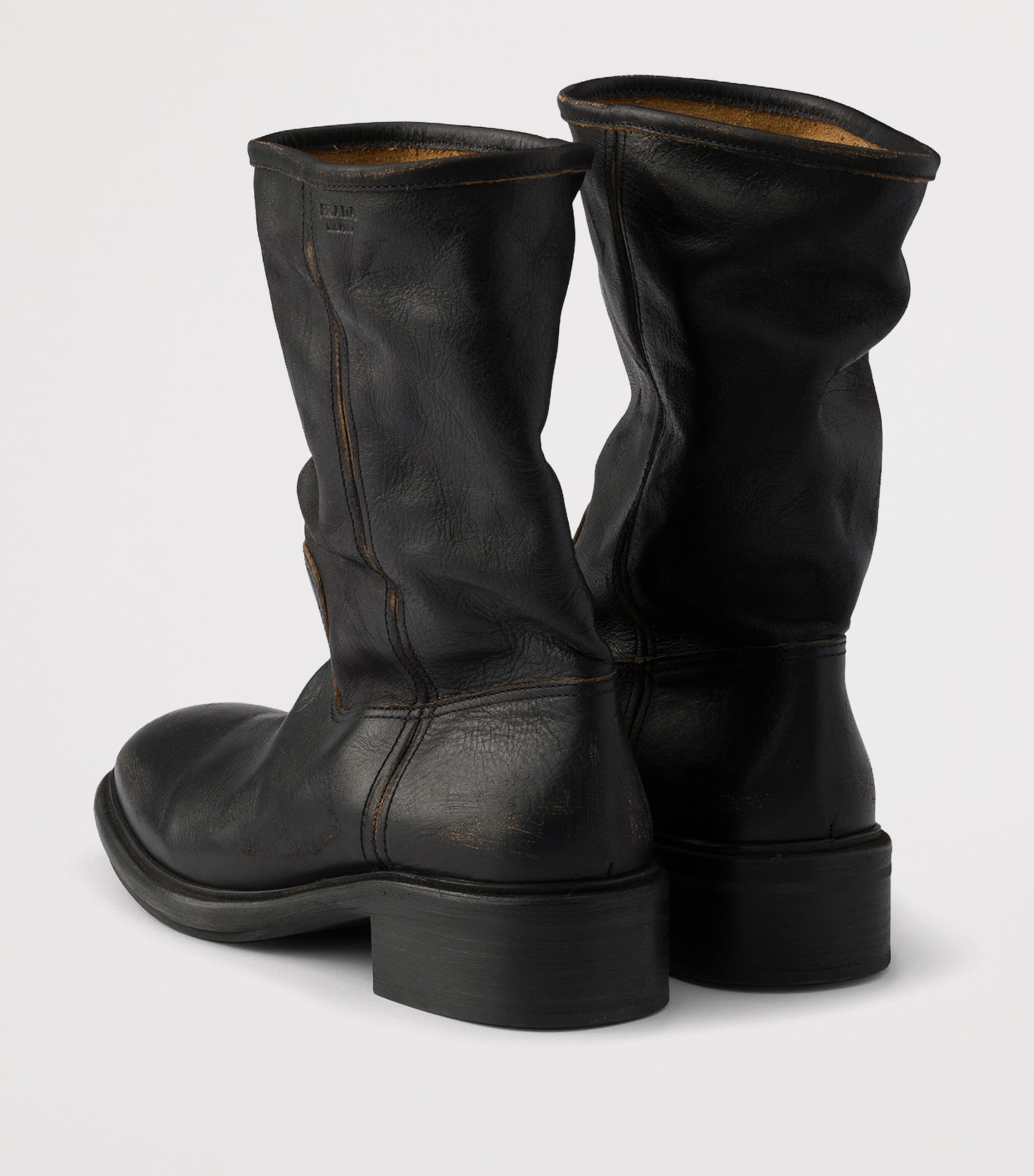 Prada Leather Vintage-Effect Mid-Calf Boots 30 Black Image 4
