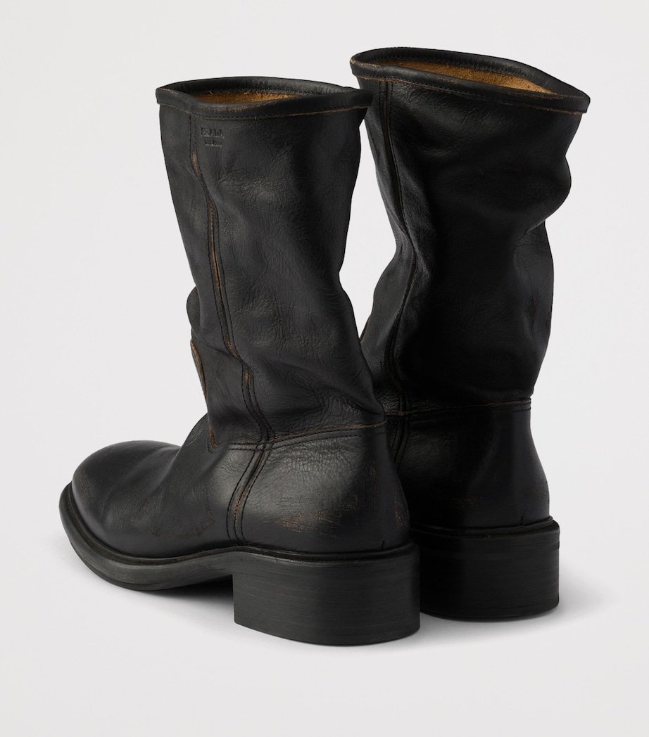 Prada Leather Vintage-Effect Mid-Calf Boots 30 Black Image 4