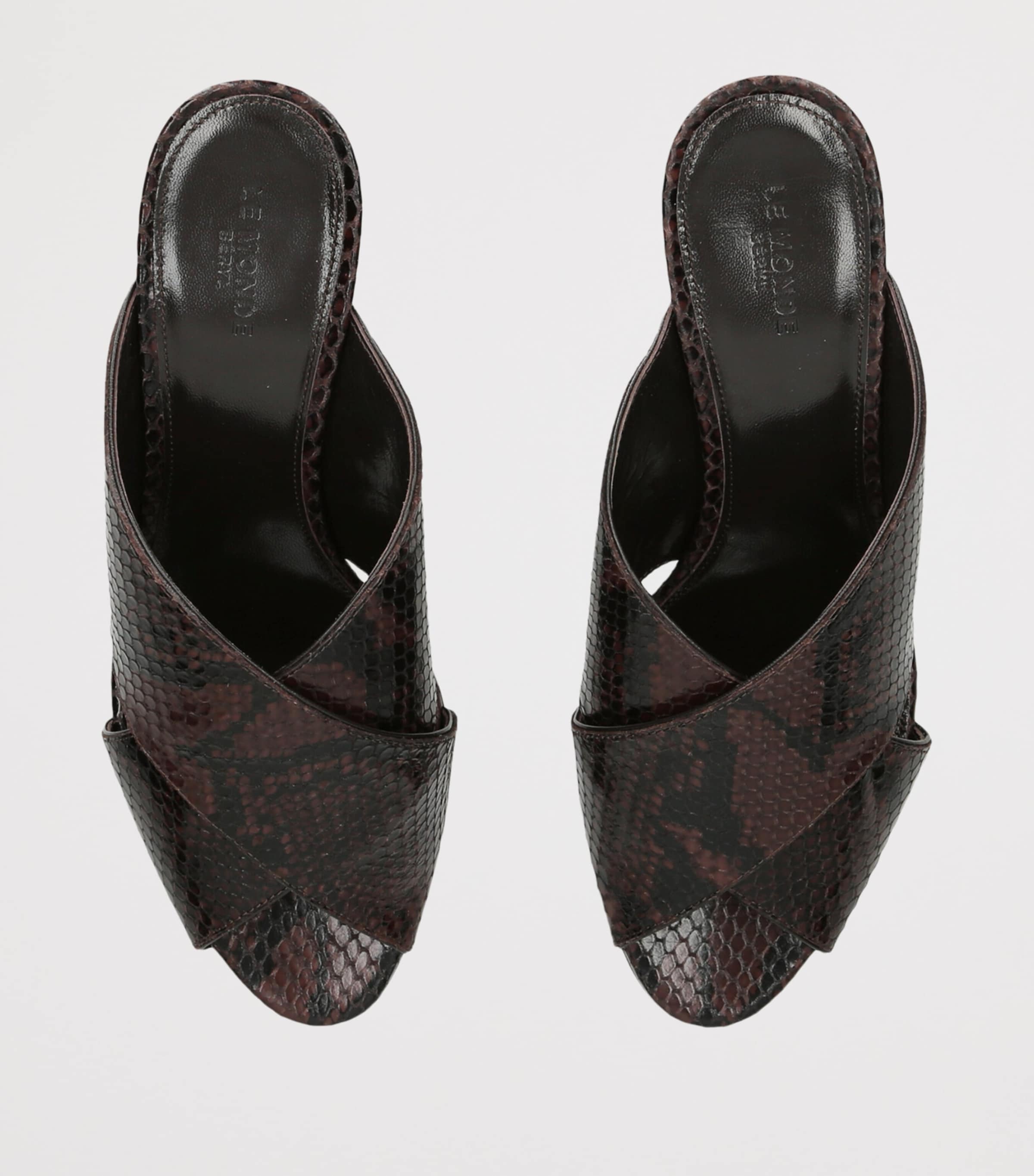 Le Monde Beryl Leather Sneak-Effect Luca Mules 70 Dark Brown Image 4