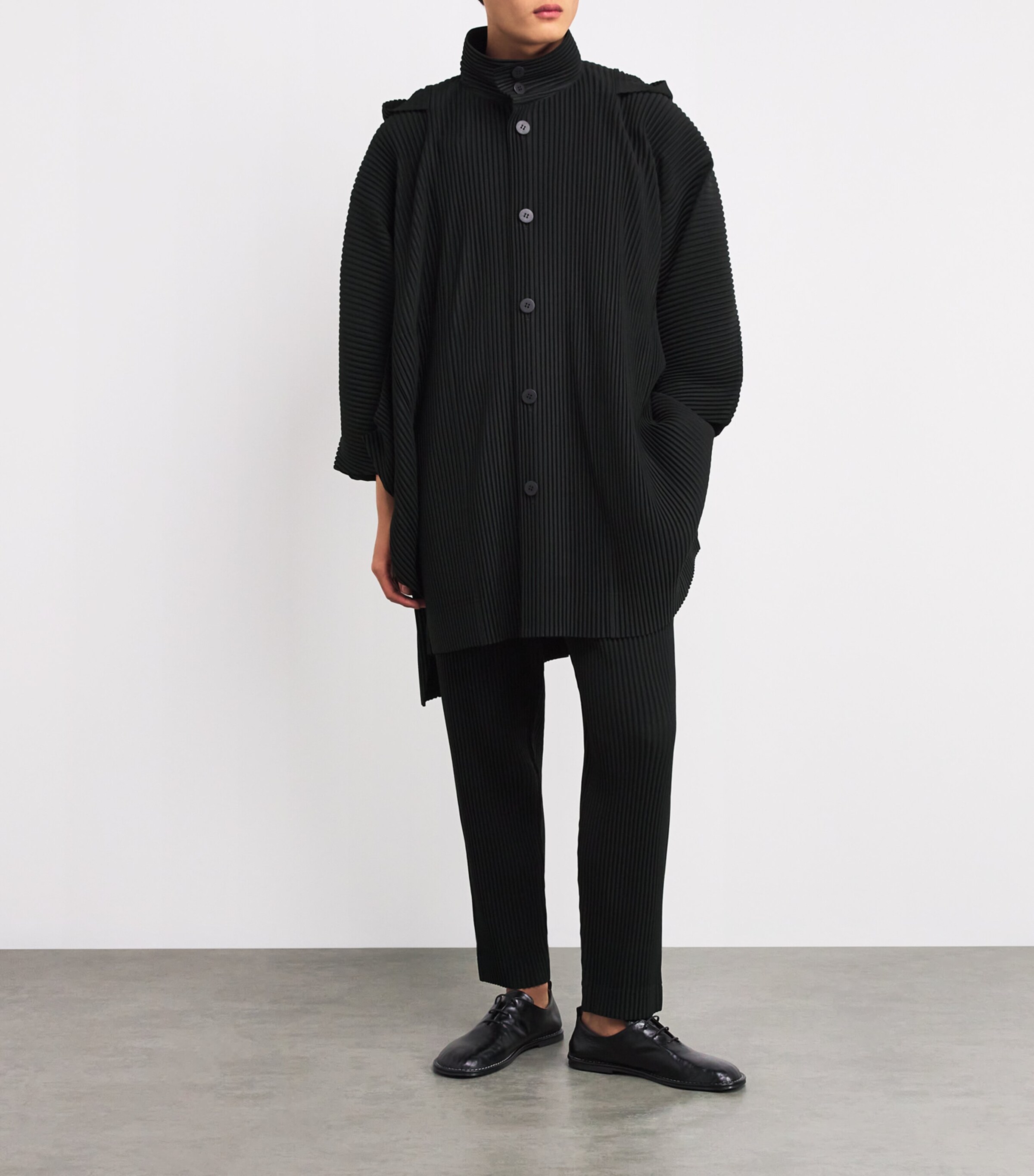 Homme Plissé Issey Miyake Black Pleated Cape Coat | Harrods US