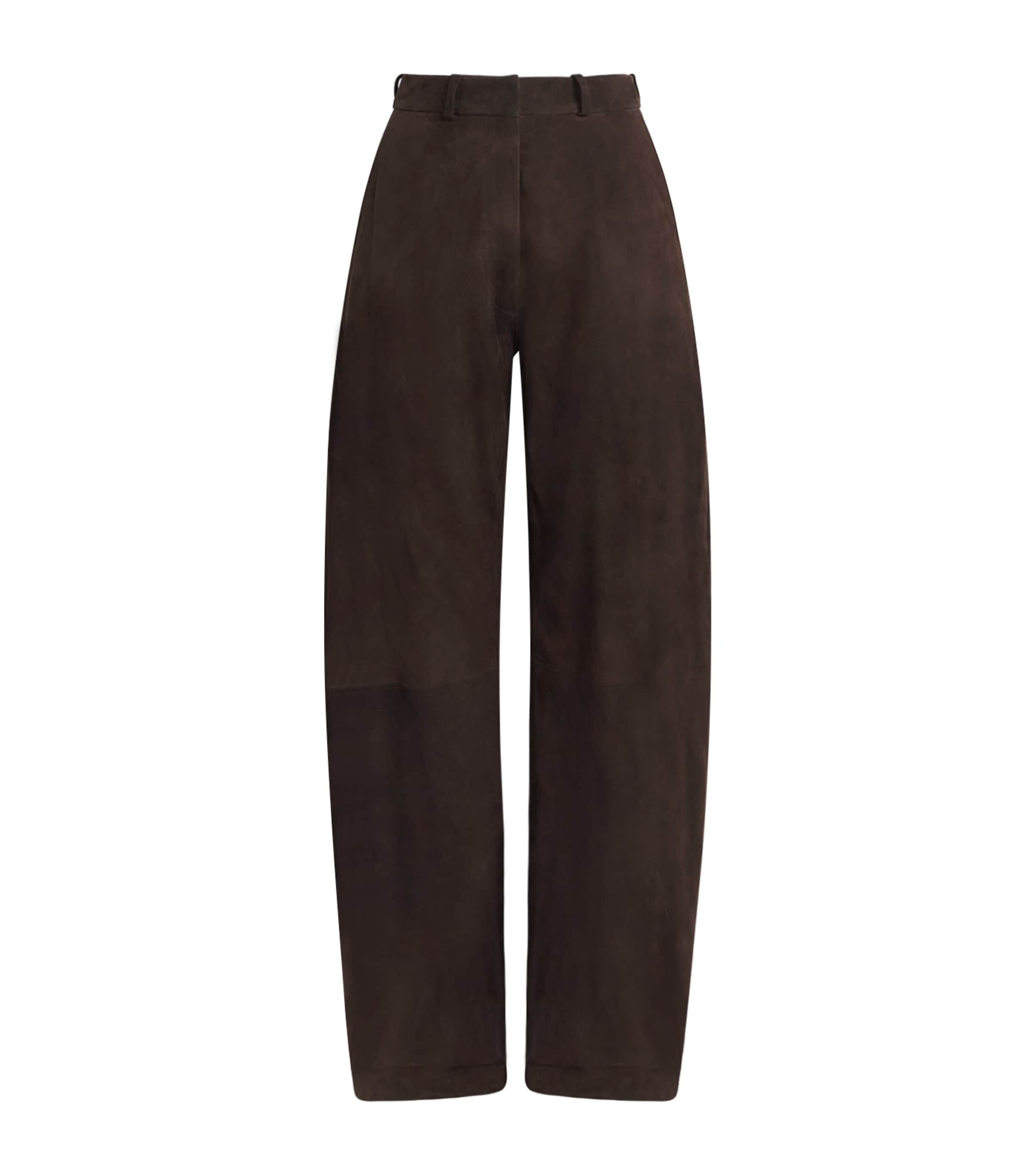 Nour Hammour Suede Barrel-leg Trousers In Black