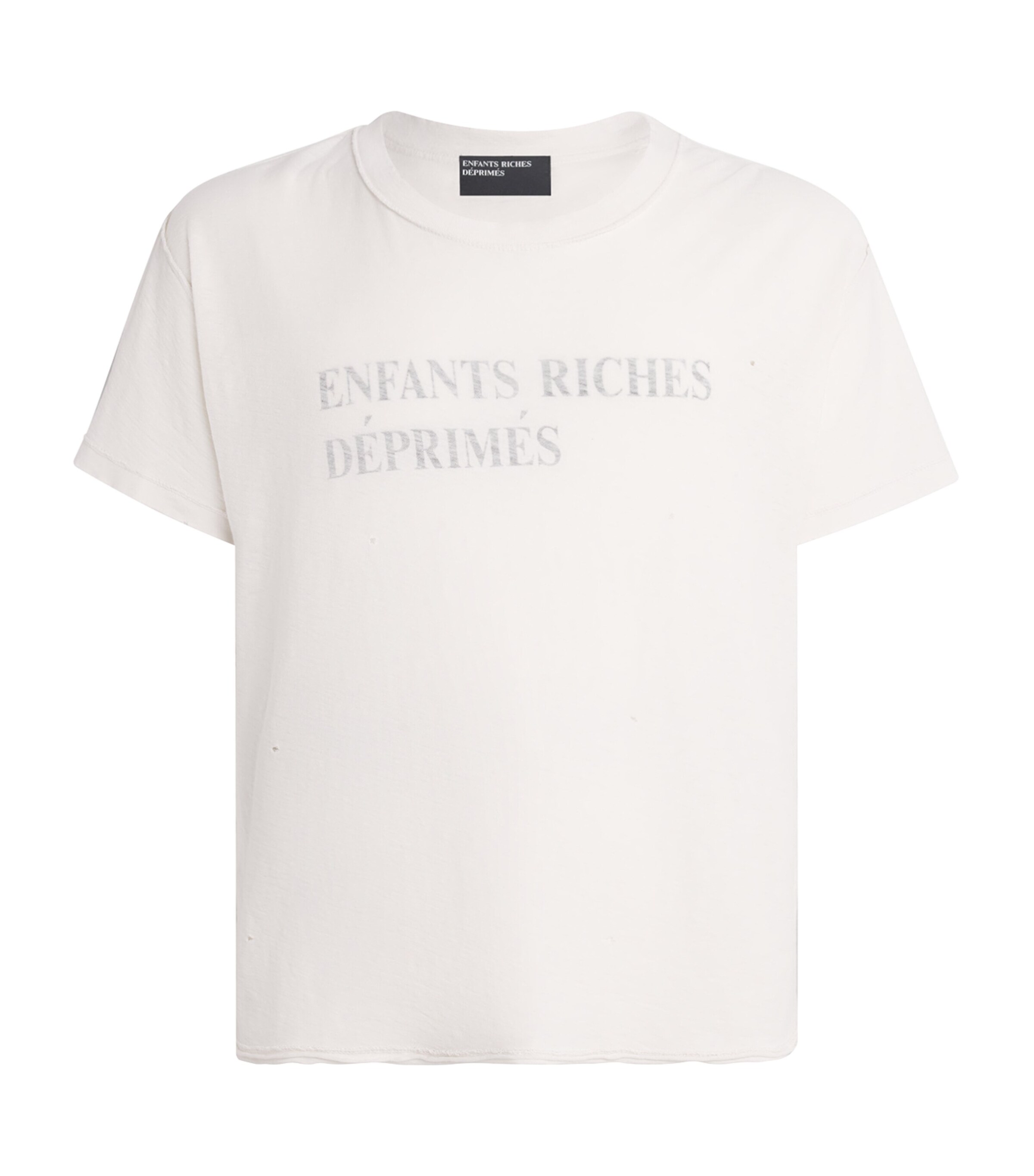 Enfants Riches Déprimés Mens Cotton Distressed Logo T-Shirt Faded White Image 1