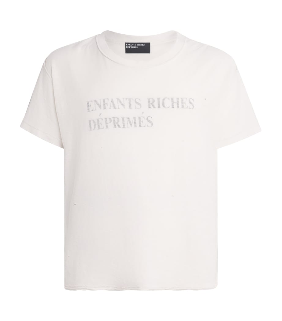 Enfants Riches Déprimés Mens Cotton Distressed Logo T-Shirt Faded White Image 1