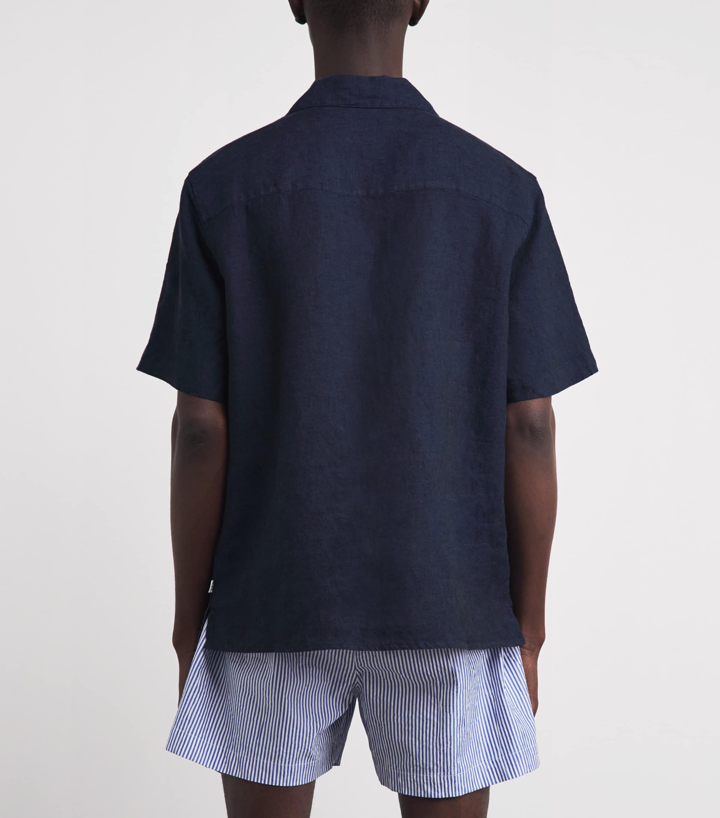 Wax London Mens Linen Short-Sleeve Didcot Shirt Navy Image 5
