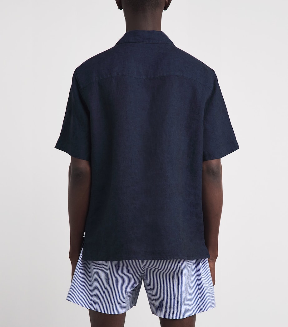 Wax London Mens Linen Short-Sleeve Didcot Shirt Navy Image 5