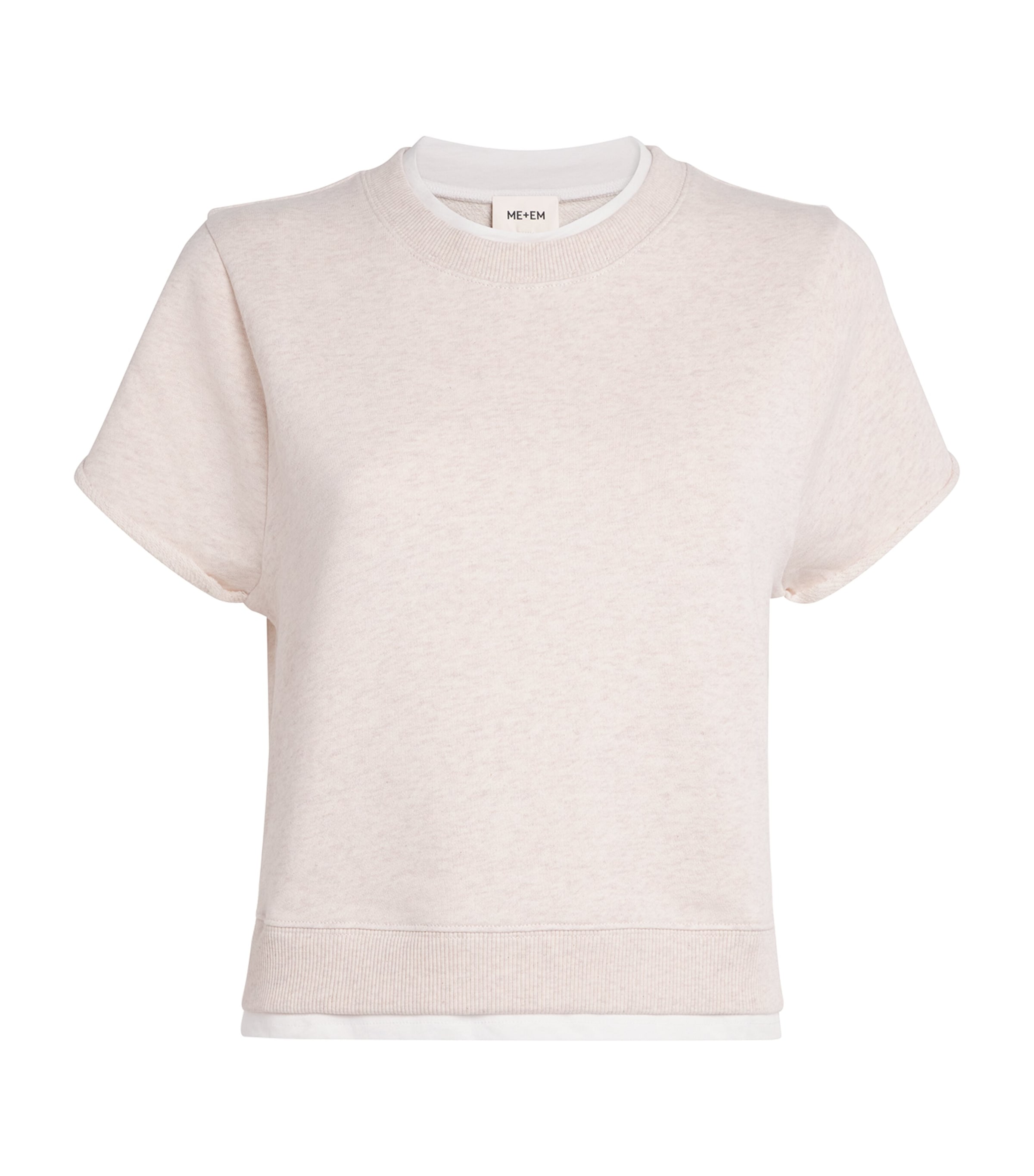 ME+EM Womens Organic Cotton Double-Layer T-Shirt Melange/white Image 1