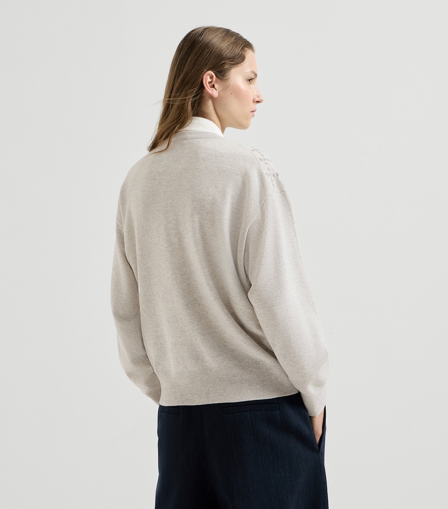 Brunello Cucinelli Womens Cashmere Sequin-Houndstooth Sweater Nebbia Image 5