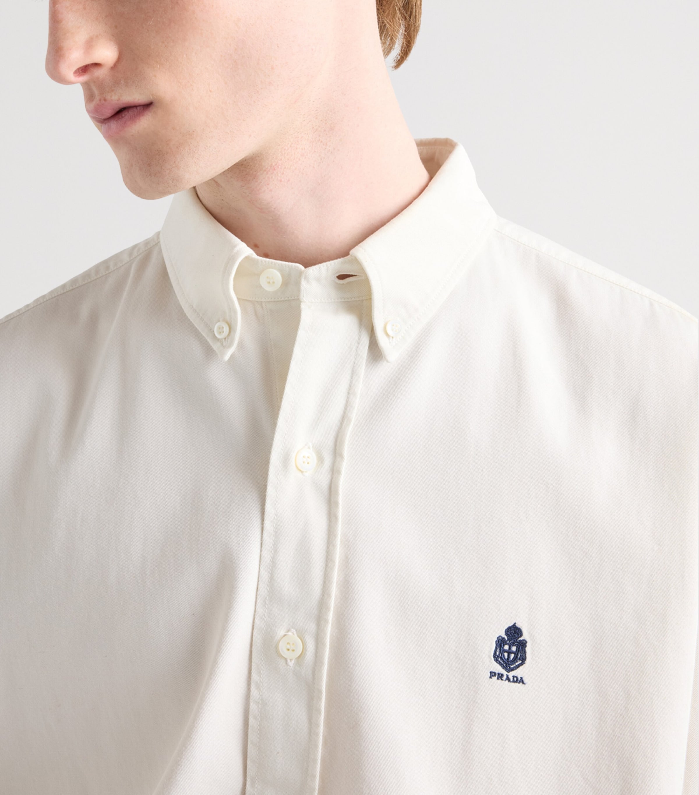 Prada Mens Cotton Logo Shirt Neutral Image 5