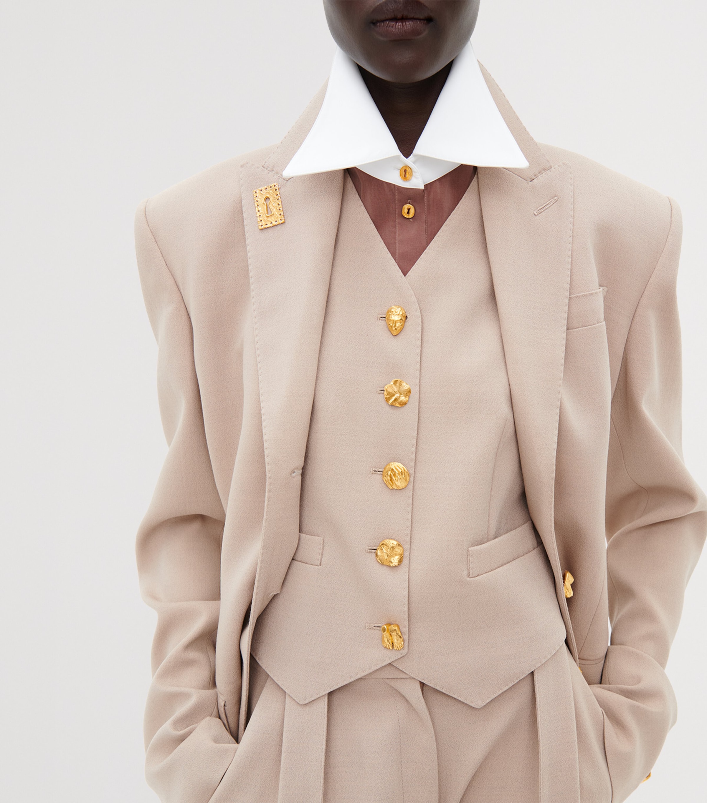 Schiaparelli Womens Wool-Blend Bijoux Chain Blazer Nude Image 4