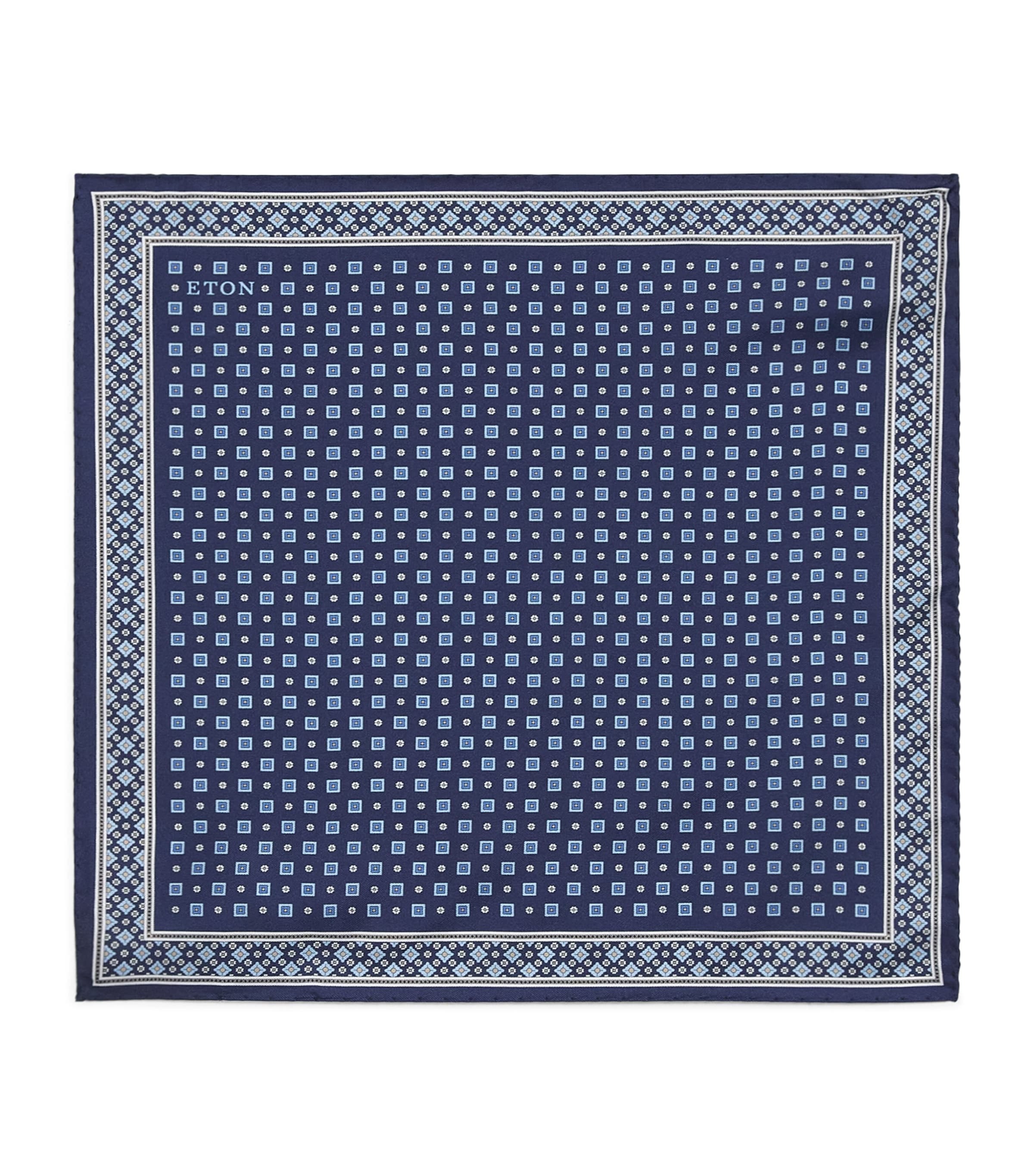Eton Silk Floral Pocket Square Navy Blue Image 1