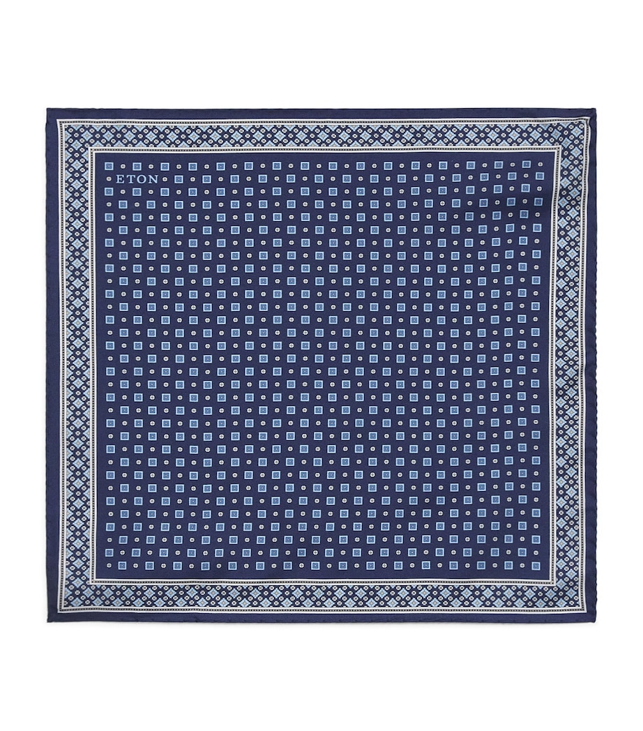 Eton Silk Floral Pocket Square Navy Blue Image 1