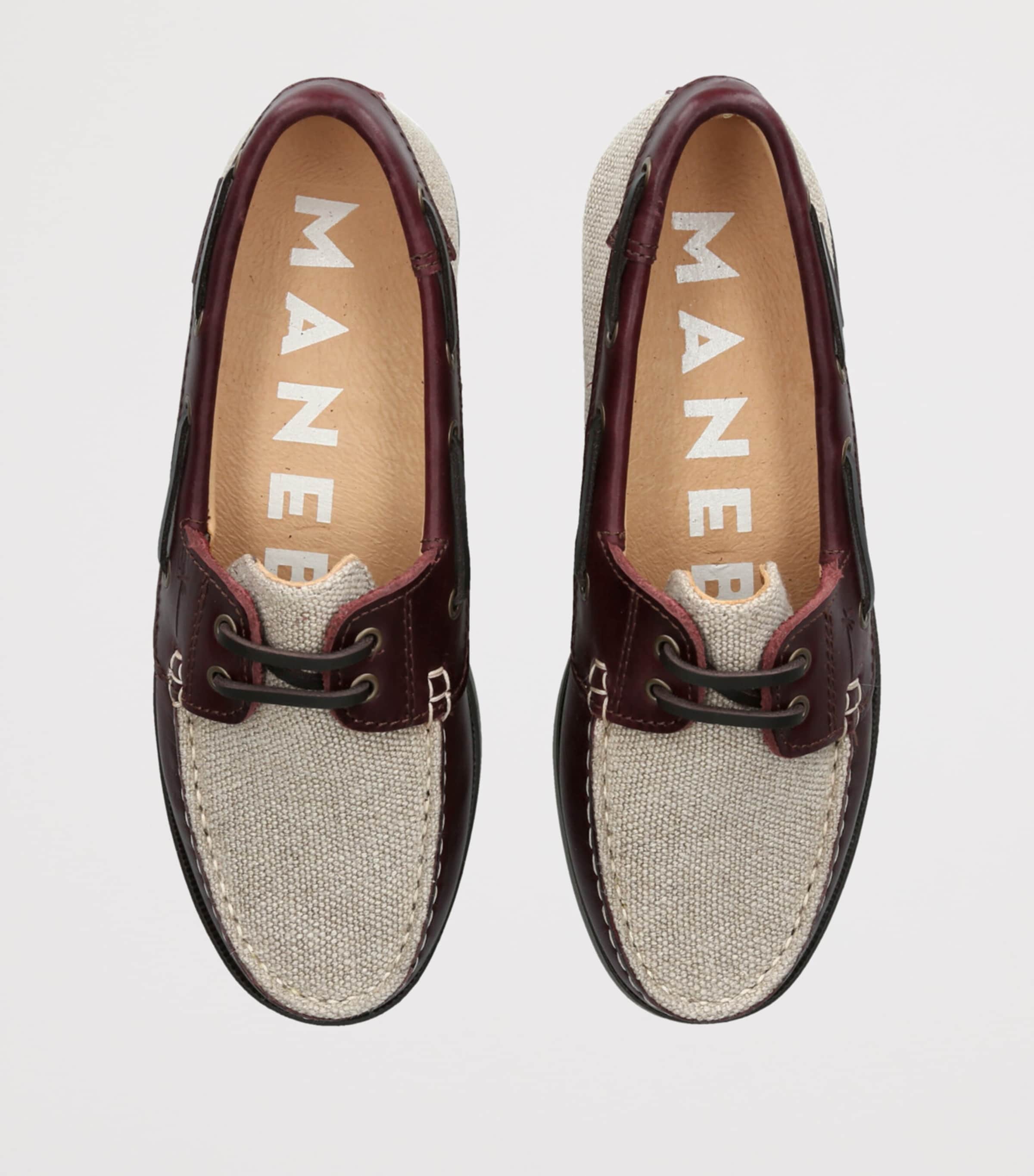 Manebi Canvas Leather-Trim Boat Shoes Brown/oth Image 4