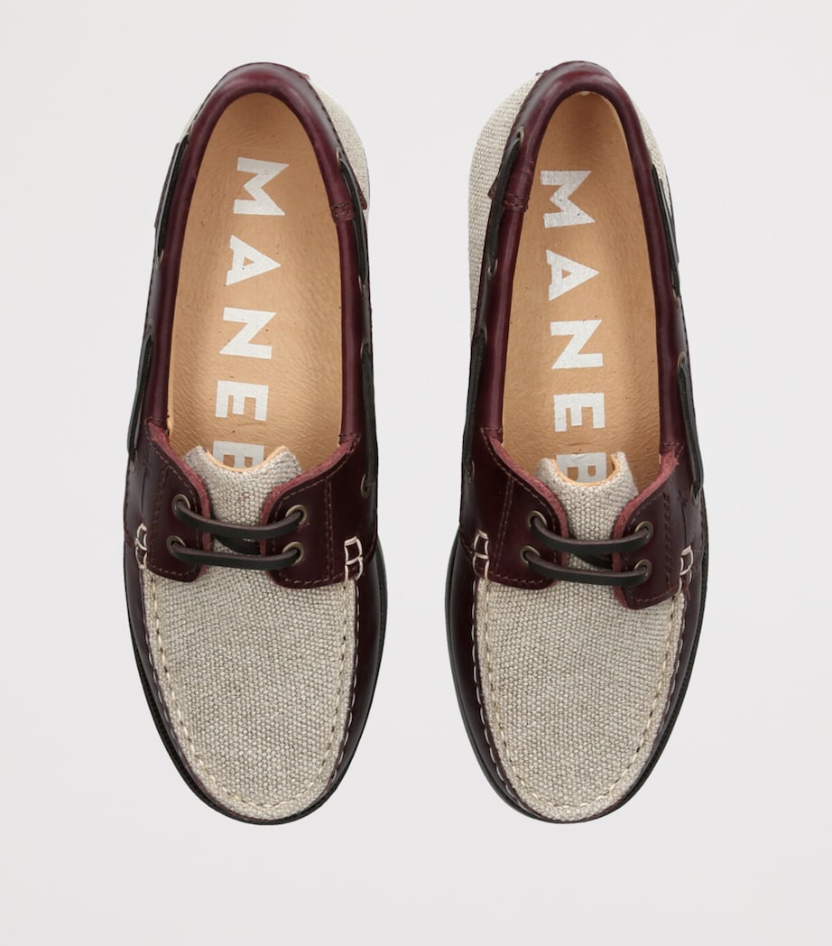 Manebi Canvas Leather-Trim Boat Shoes Brown/oth Image 4
