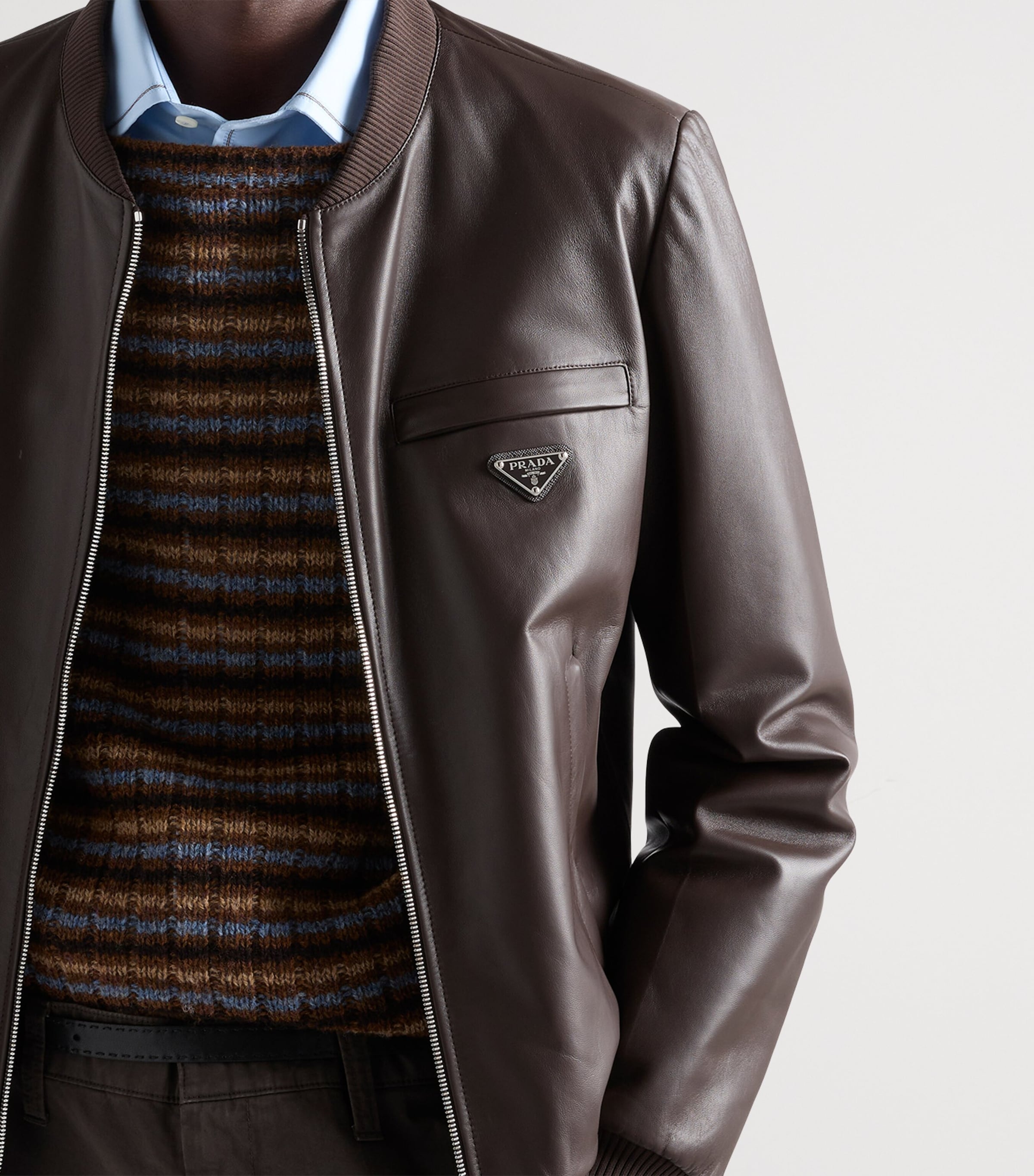 Prada Mens Reversible Nappa Leather Bomber Jacket Brown Image 6