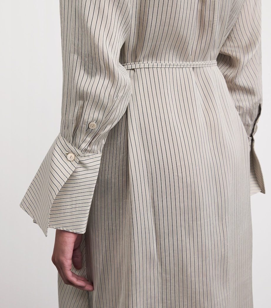 Palmer//Harding Womens Stripe Drift Midi Shirt Dress Beige Silk Stripe Image 3