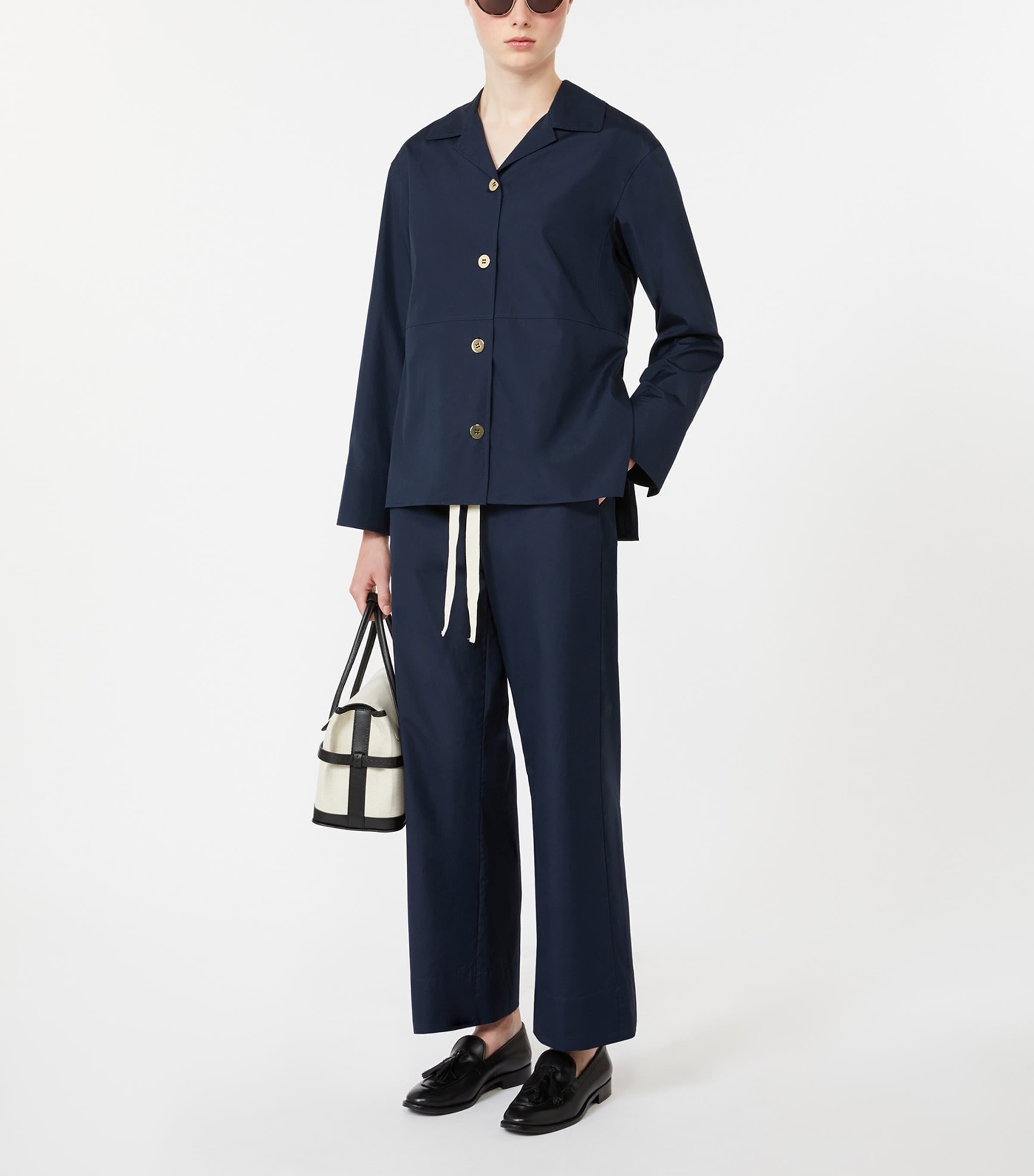 Max Mara Womens Cotton Argento Wide-Leg Trousers Midnightblue Image 2