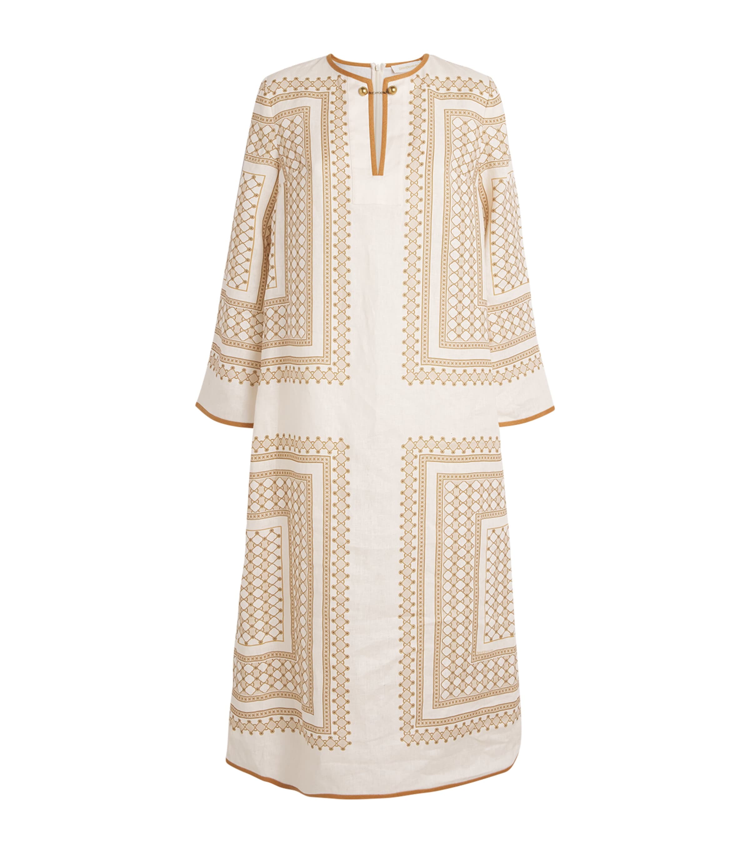Zimmermann Womens Cream Geo Print Tunic Relaxed-fit Linen Midi Dress Xs In Neutral
