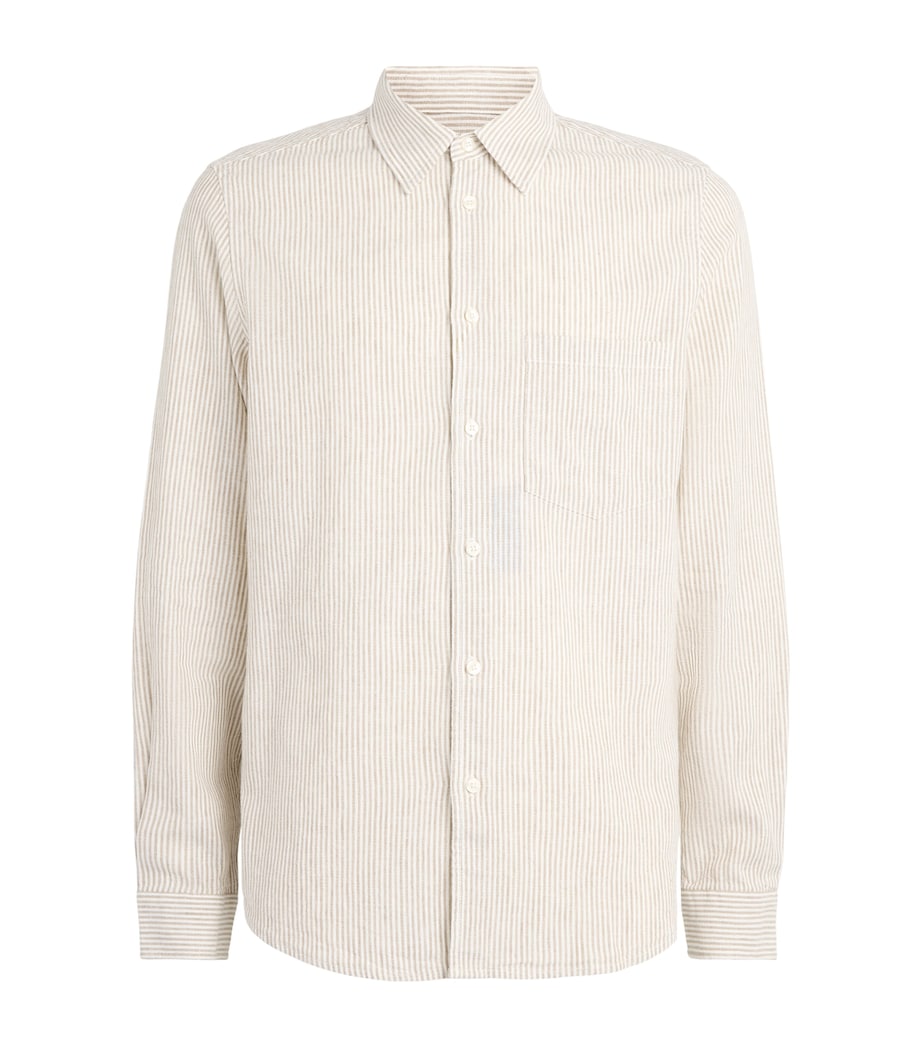 Samsøe Samsøe Mens Linen-Organic Cotton Stripe Saliam Shirt Aluminium Image 1