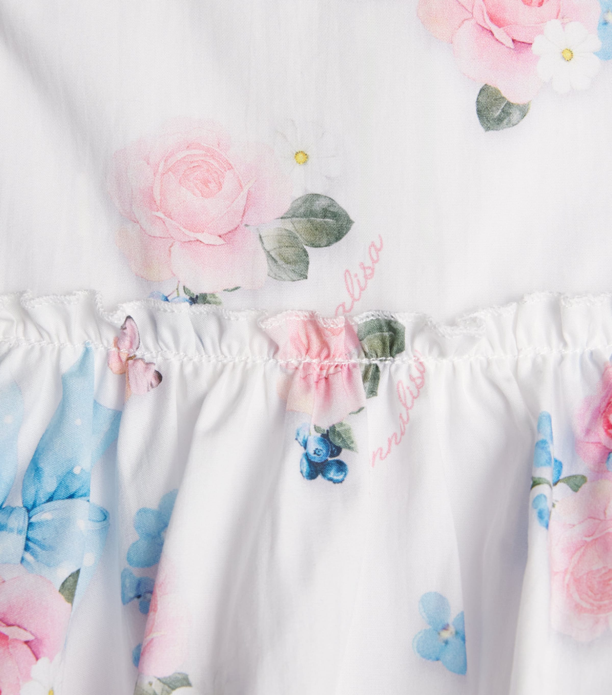 Monnalisa Cotton Floral Print Dress (3-36 Months) Optical White Image 3