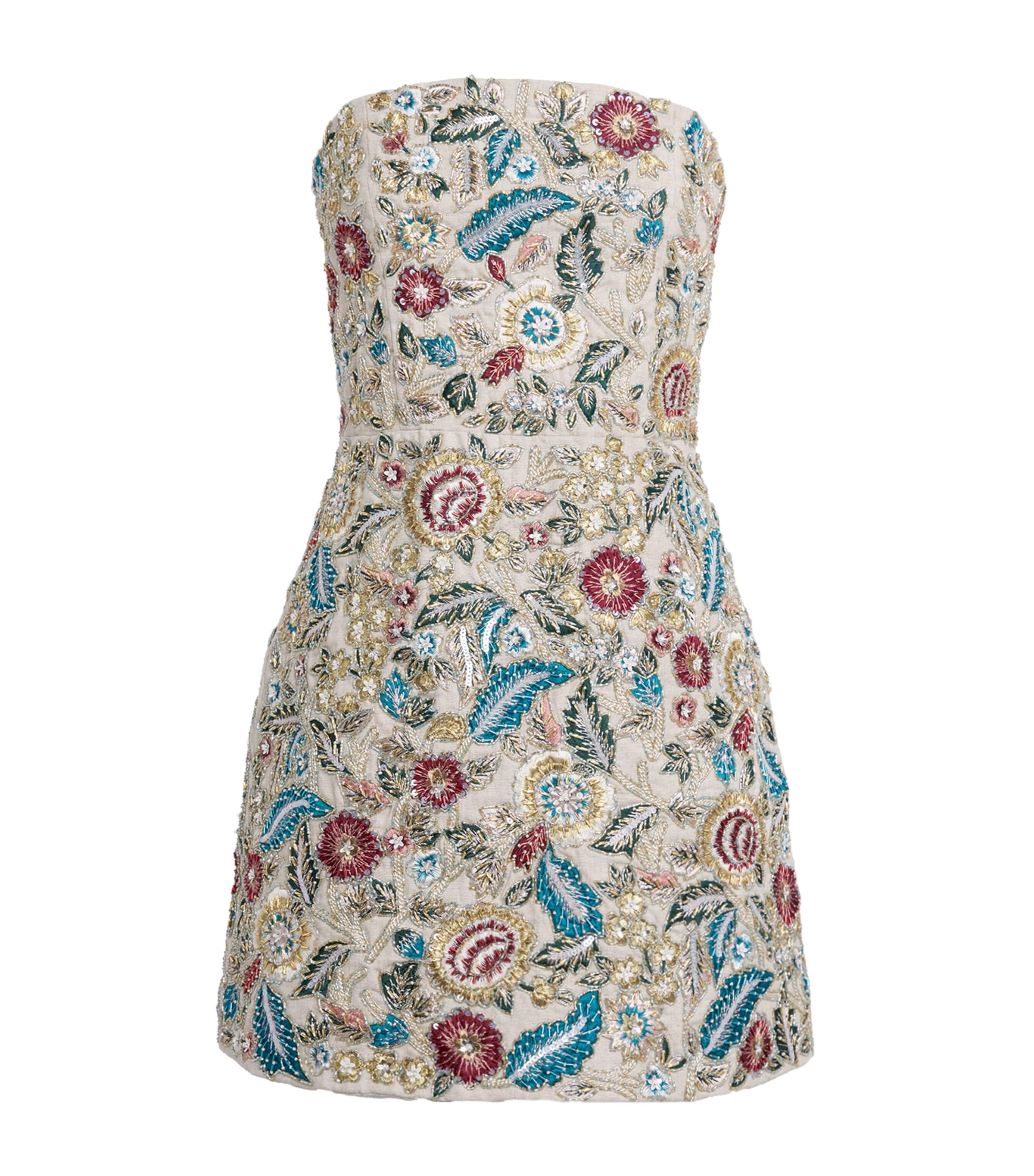 Alice And Olivia Linen Embellished Velia Mini Gown