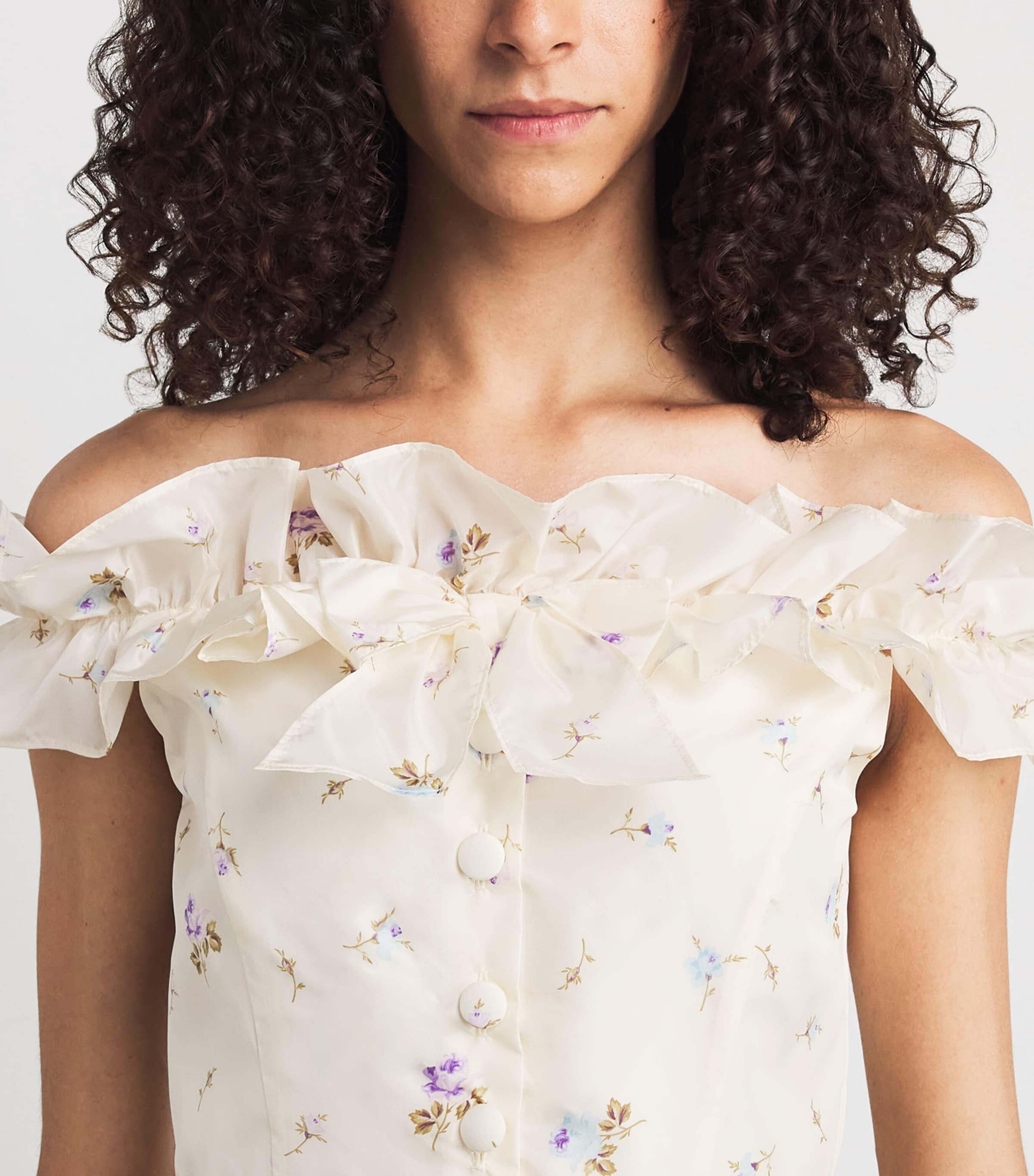 Alessandra Rich Womens Off-The-Shoulder Floral Midi Dress White Multi Image 5