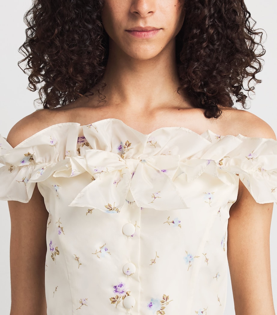 Alessandra Rich Womens Off-The-Shoulder Floral Midi Dress White Multi Image 5