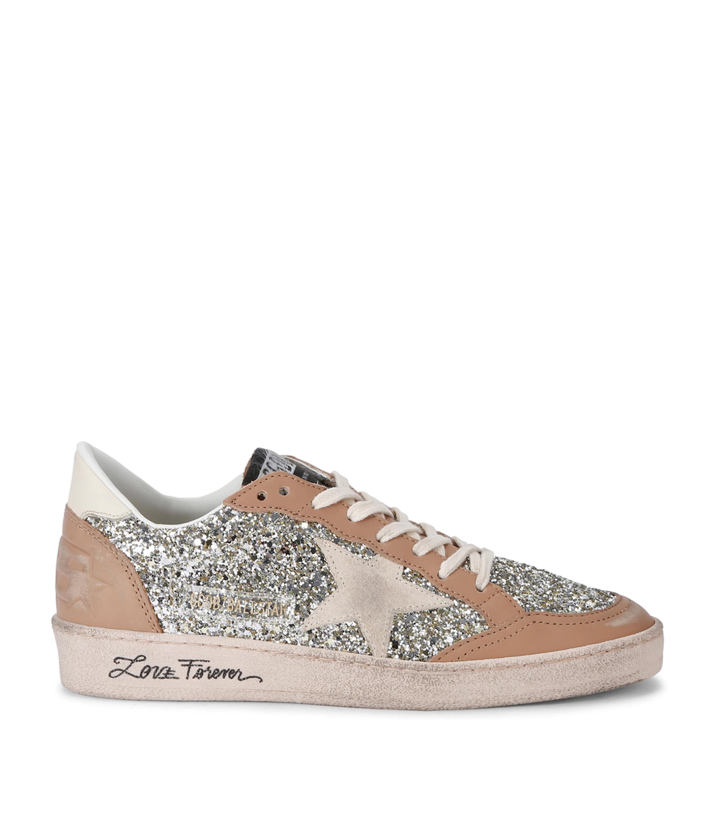 Golden Goose Womens Silver Com Ballstar 65199 Glitter-embellished Suede Low-top Trainerse In Silver